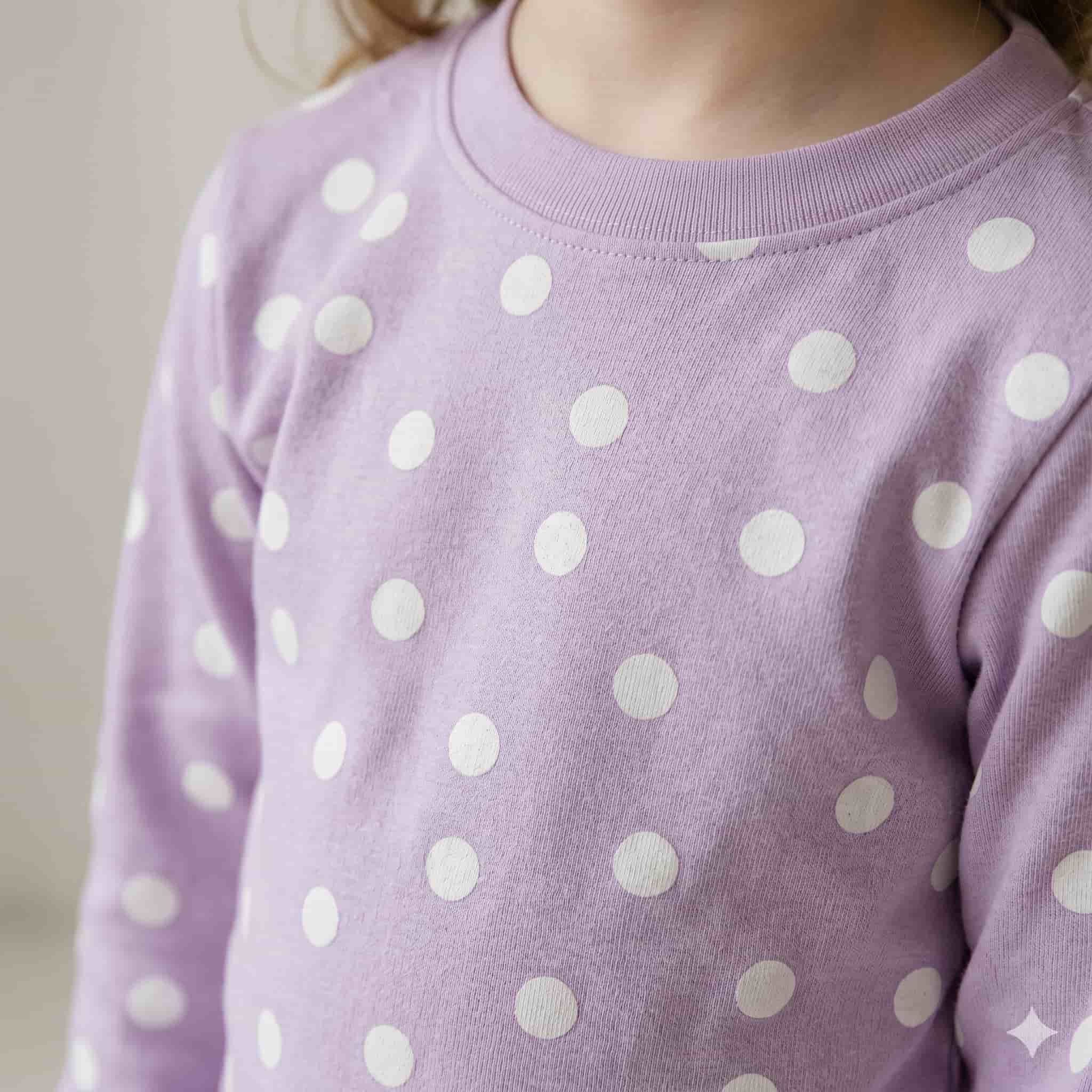 Polka Dots Girls Full Sleeves Pajama Set - Lavender