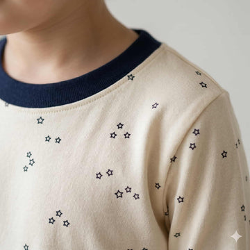 Starry Snooze Boys Half Sleeves Pajama Set - Cream
