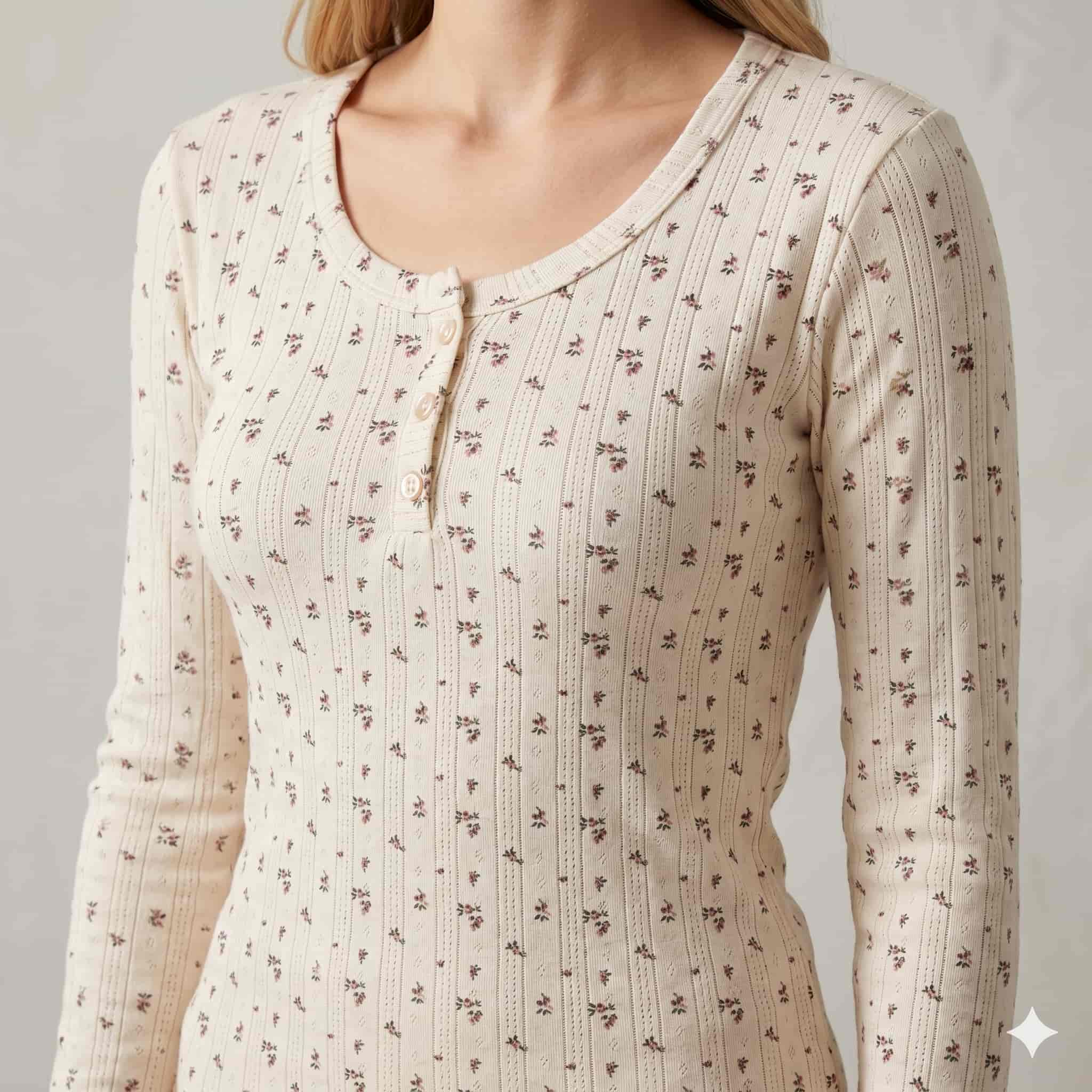 Ditsy Dream Women Full Sleeves Pajama Set - Cream