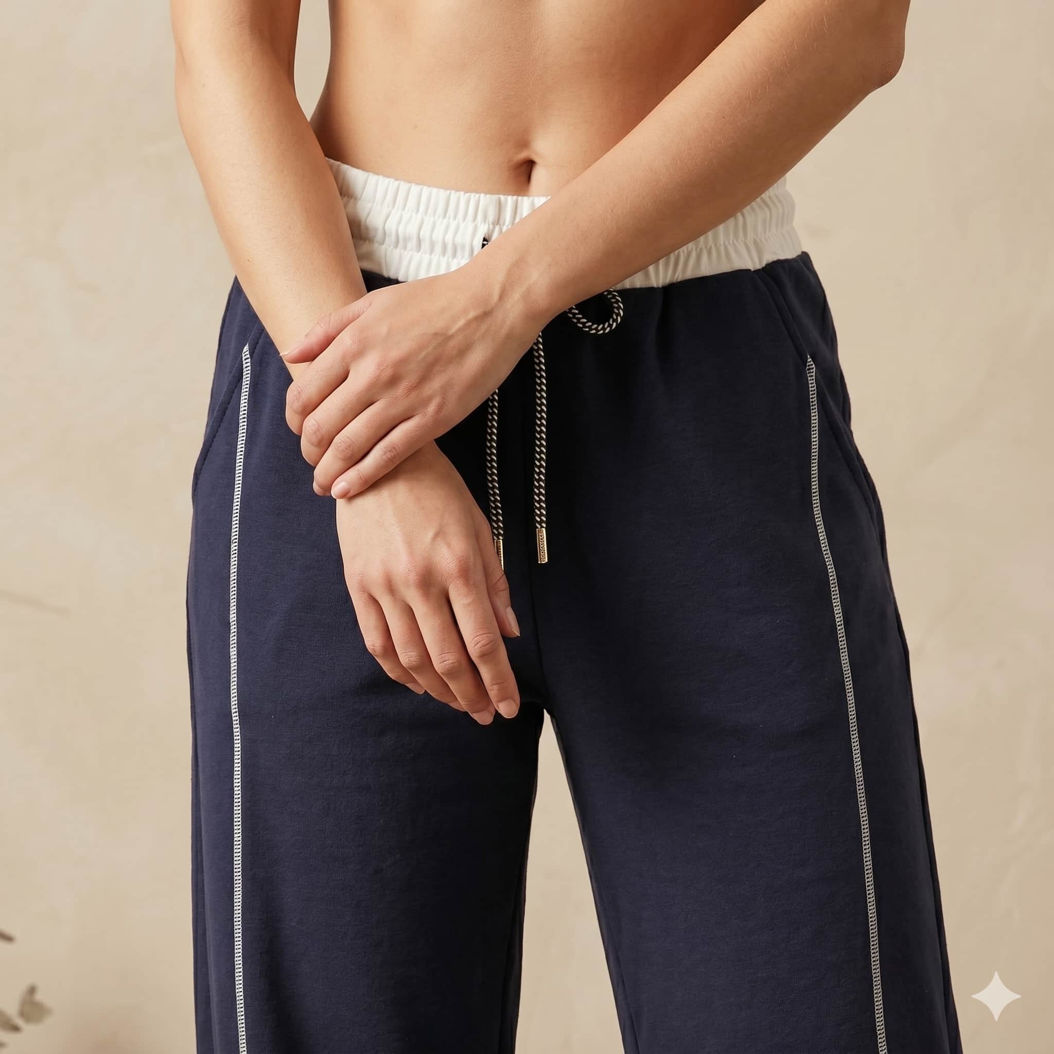 Navy Contrast Women Pants – Blue
