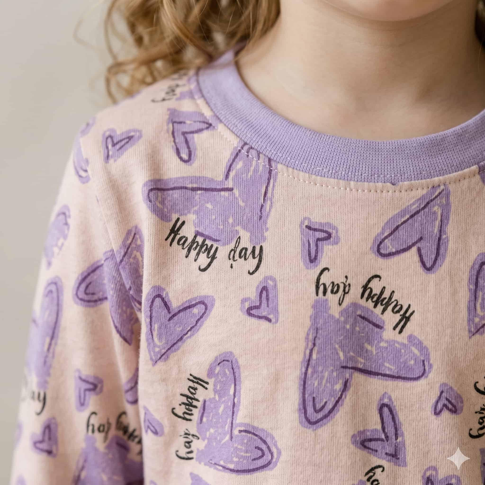Happy Hearts Girls Full Sleeves Pajama Set - Lavender