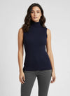 Turtle Neck Women Sleeveless Sweater-Navy Blue