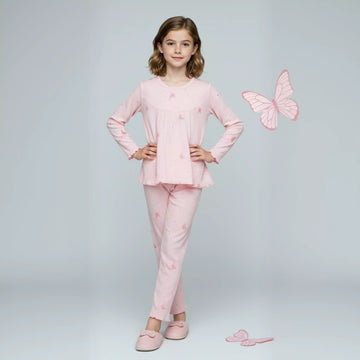 Butterfly Girls Pajama Set- Pink