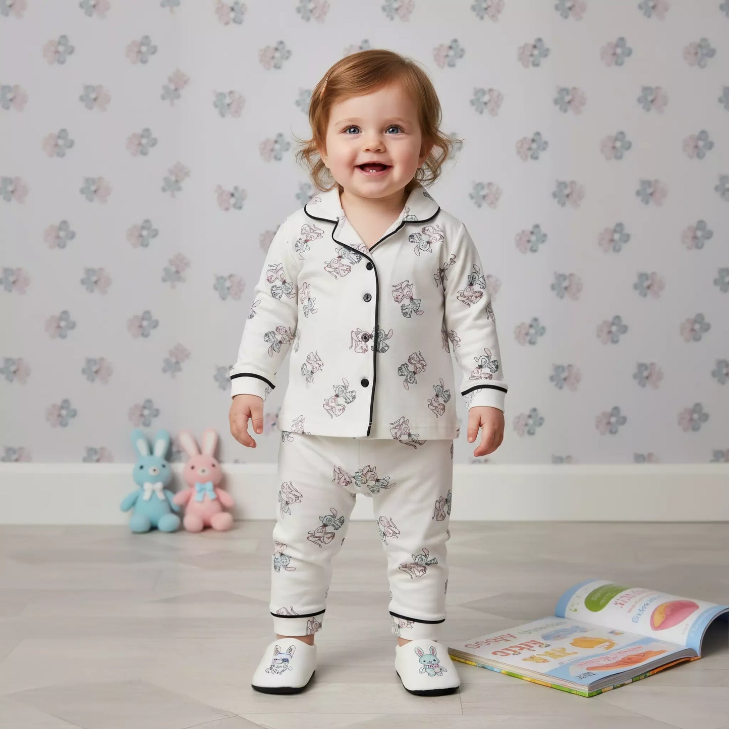 Stitch Baby Girl Button Pajama Set- White