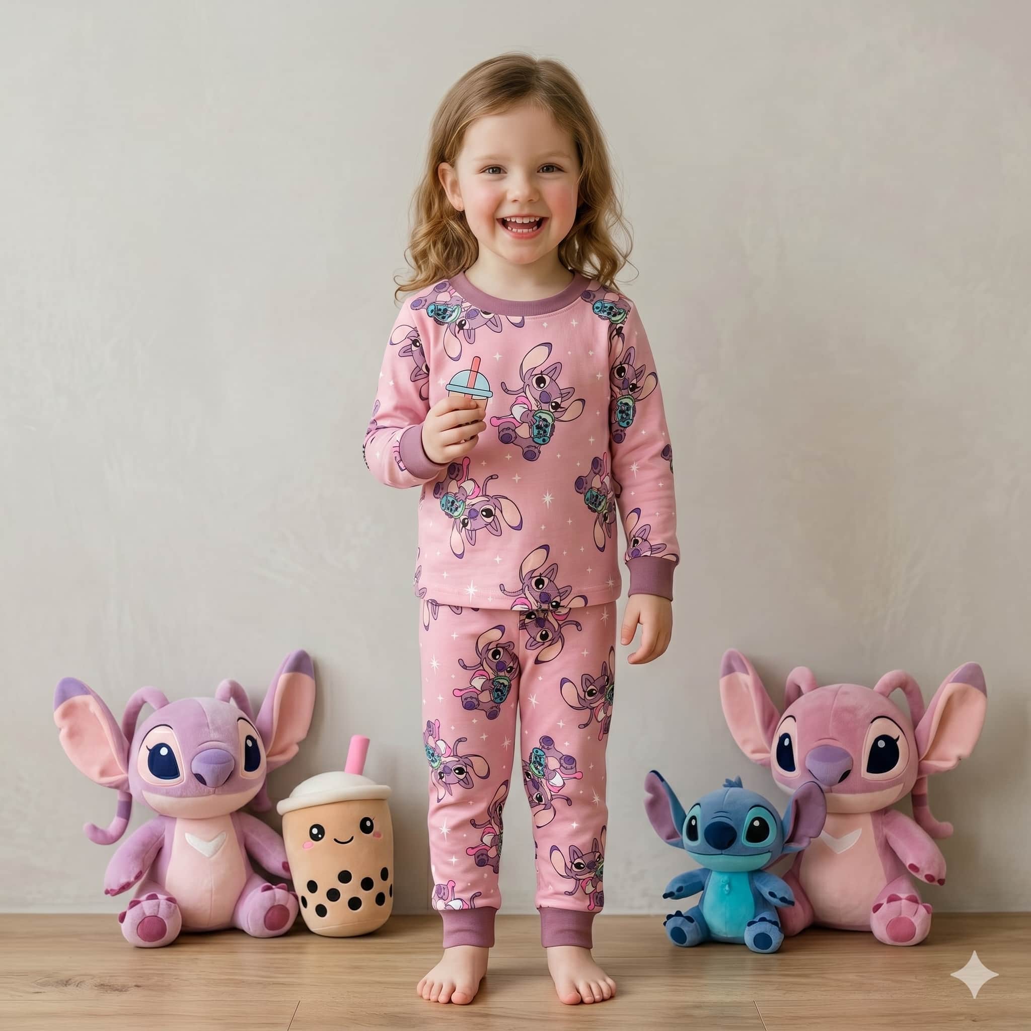 Small Stitch Girls Full Sleeves Pajama Set – Pink