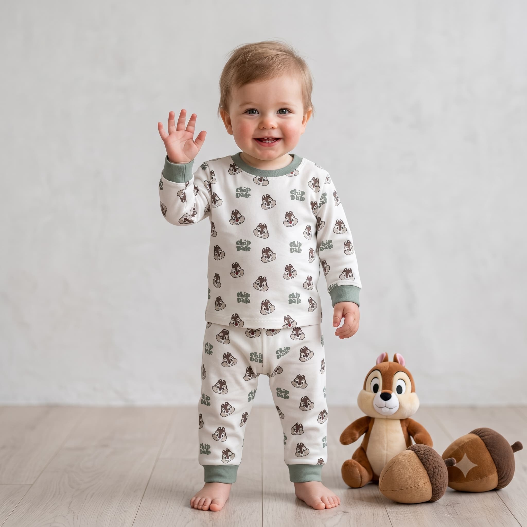 Chip 'n' Dale Baby Boys Full Sleeves Pajama Set - Cream