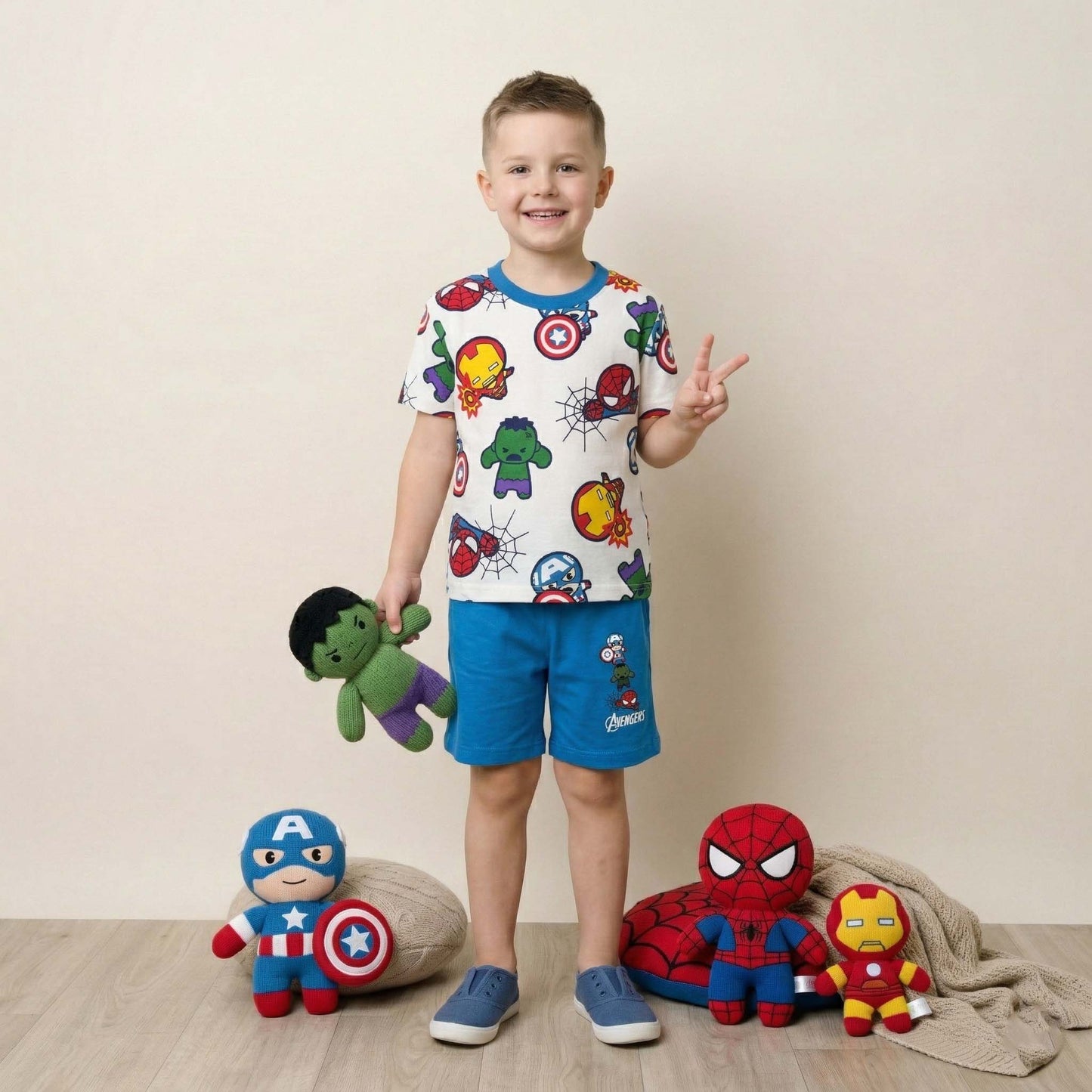 Avengers Boys Short Set - White & Blue