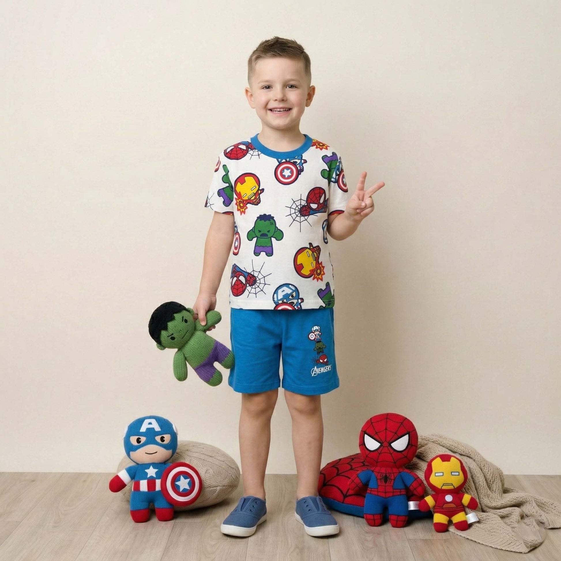 Avengers Boys Short Set - White & Blue