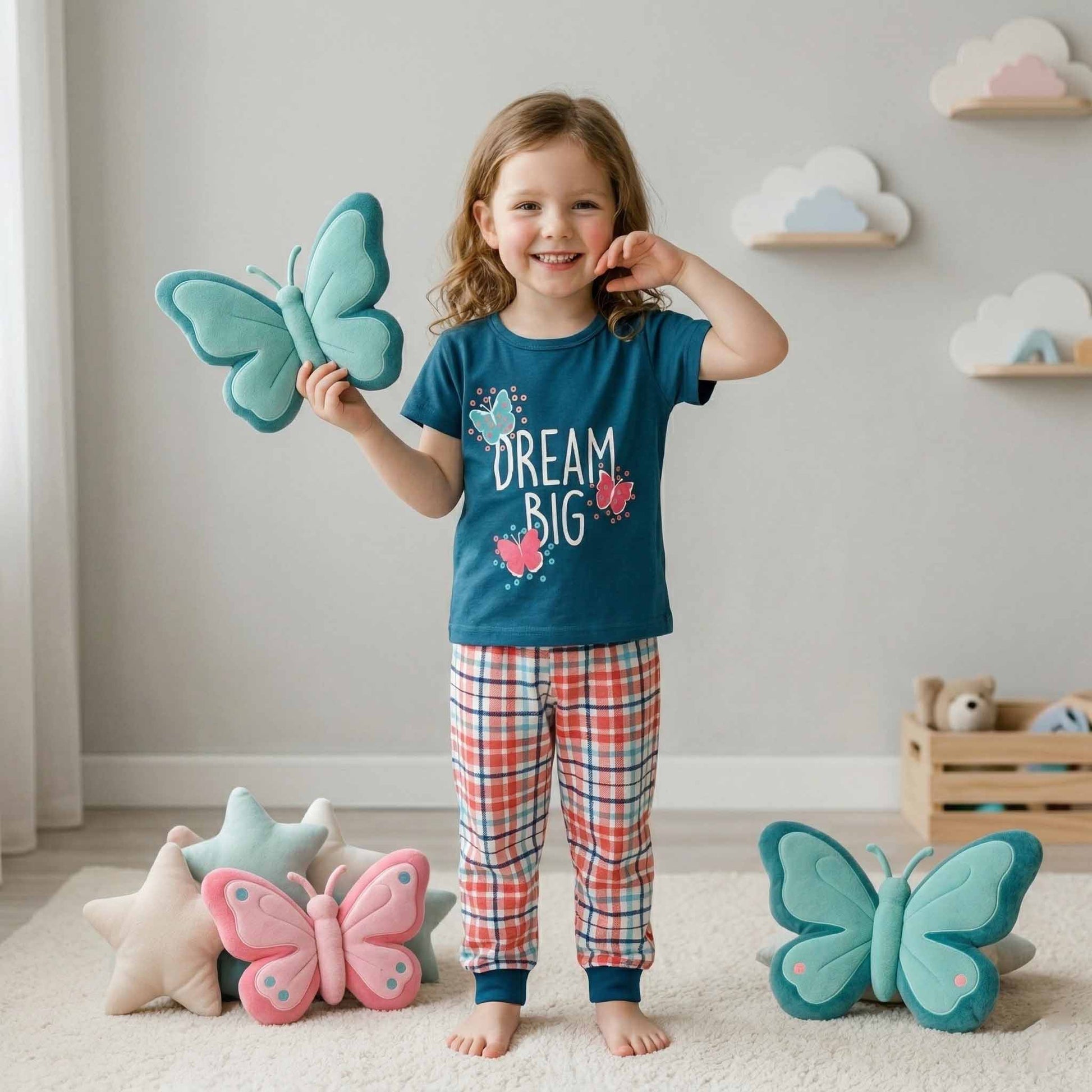 Dream Big Girls Half Sleeves Pajama Set - Blue
