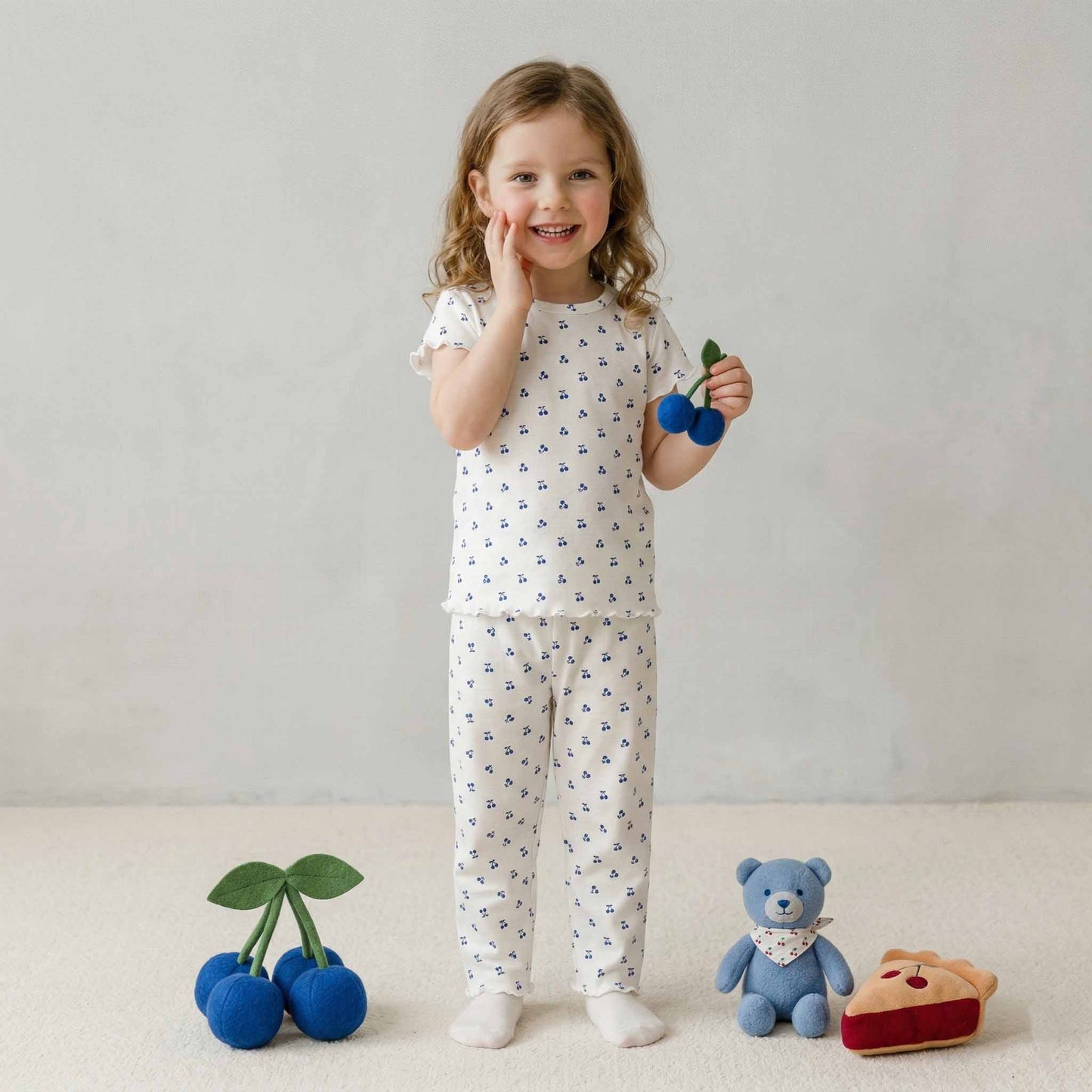 Blue Berry Girls Shorts Sleeves Pajama Set - White & Blue