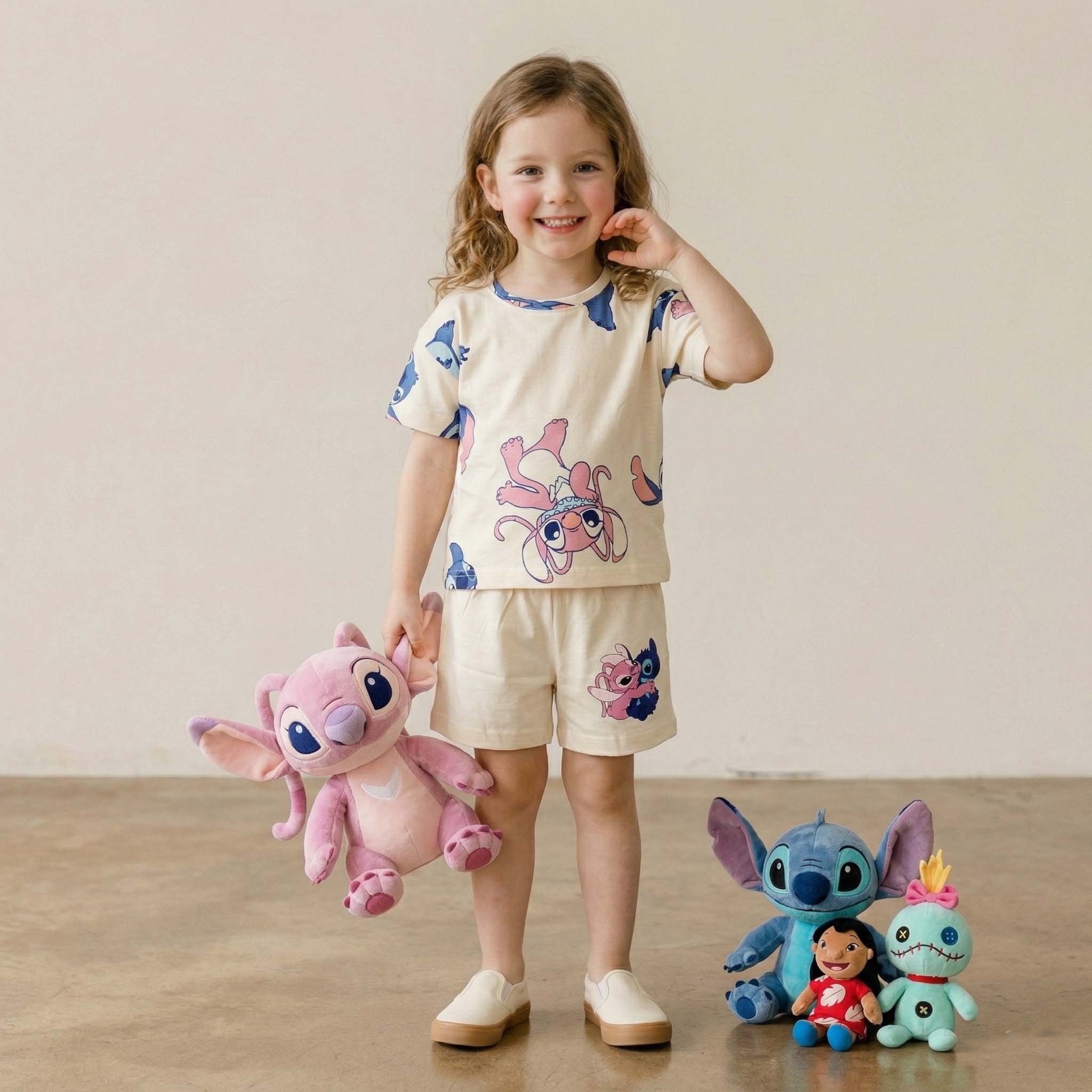 Stitch & Friends Girls Short Set - Cream