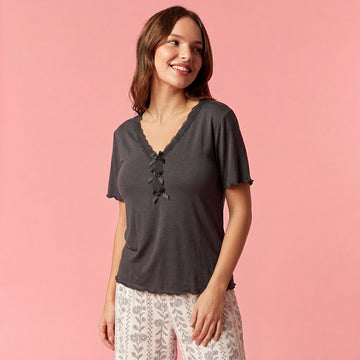 Laced Women Pajama Set - Black & Cream