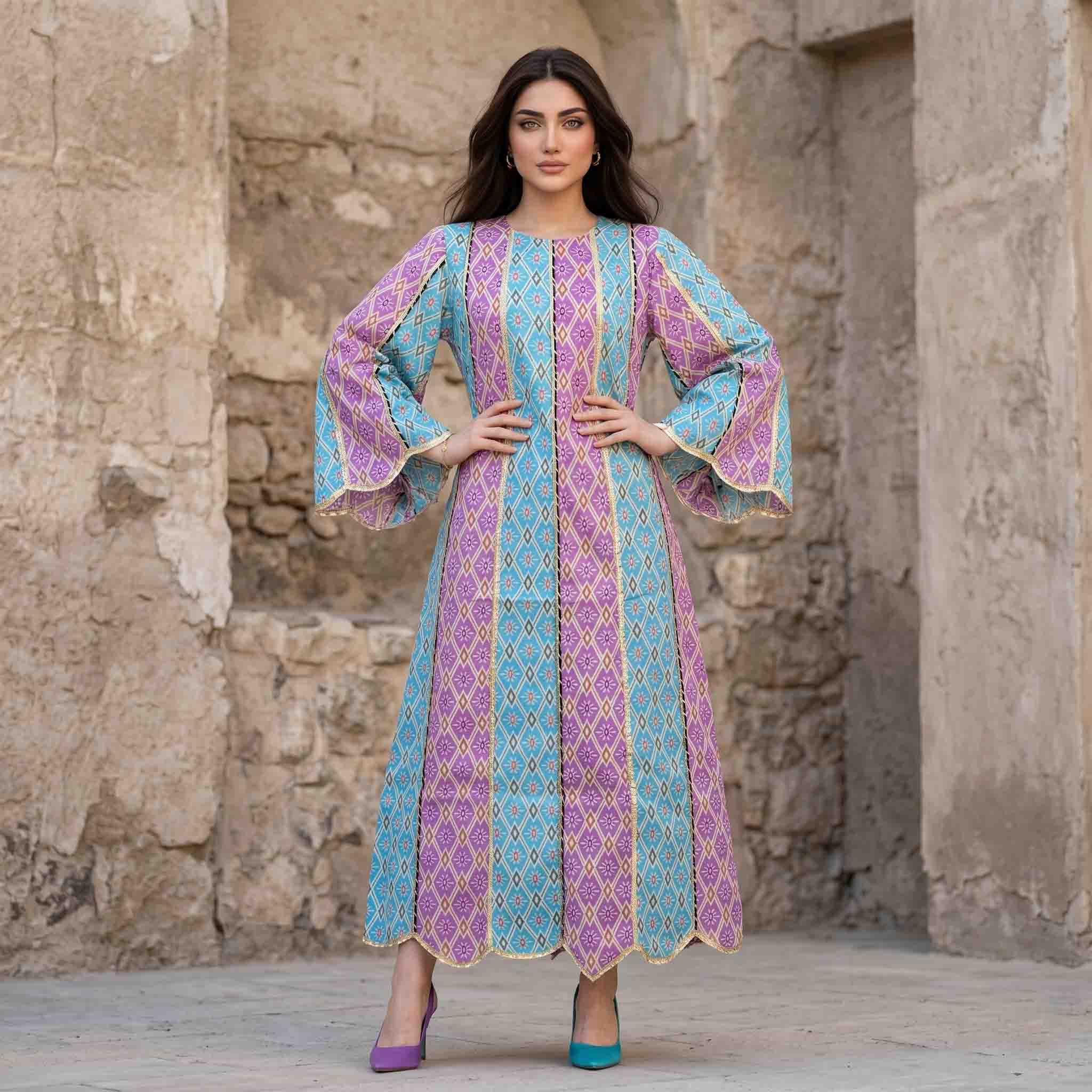 Diamond Motif Print Women Darra - Blue & Purple