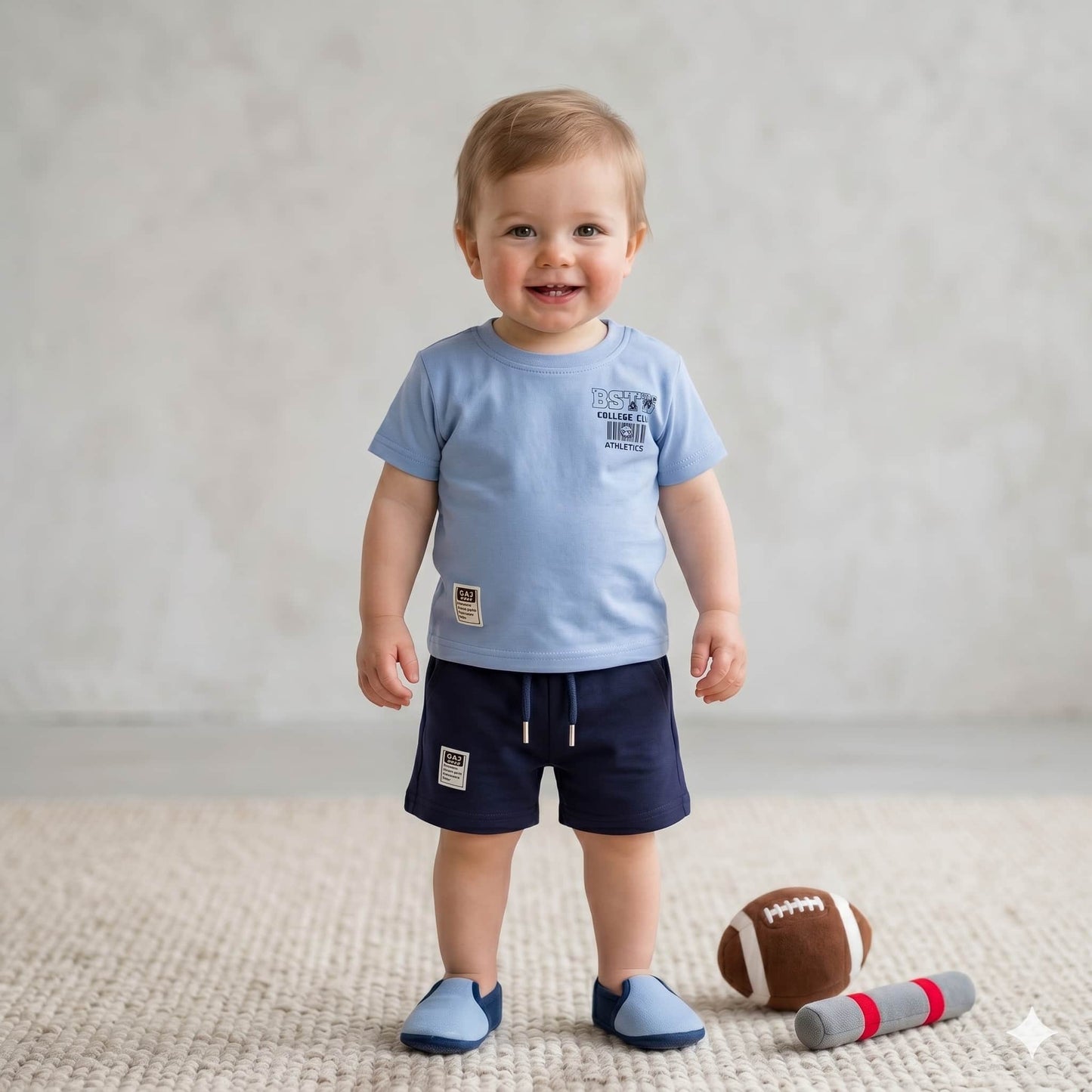 Varsity Vibes Baby boys Half sleeves Short set - Blue