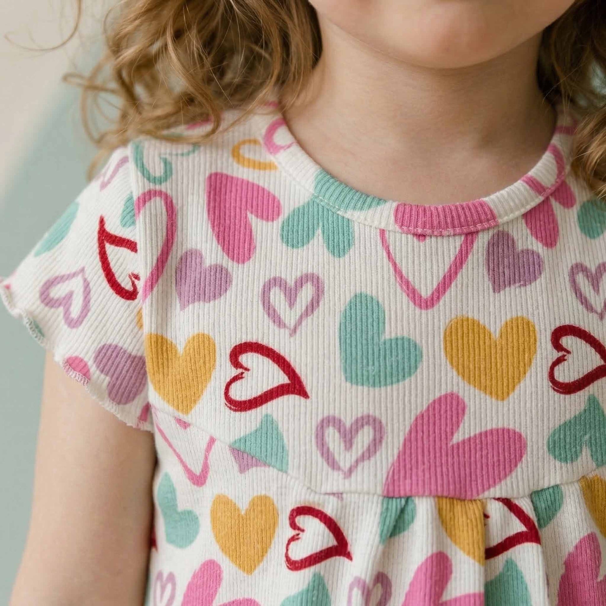 Love Heart Girls Short Sleeves Pajama Set - White