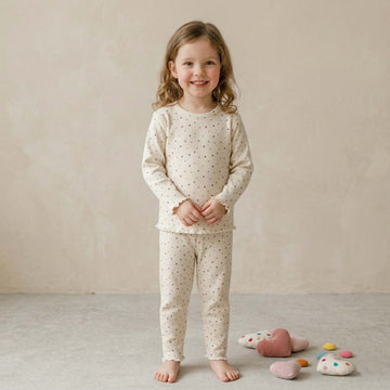 Little hearts Girls Full Sleeves Pajama Set - Cream