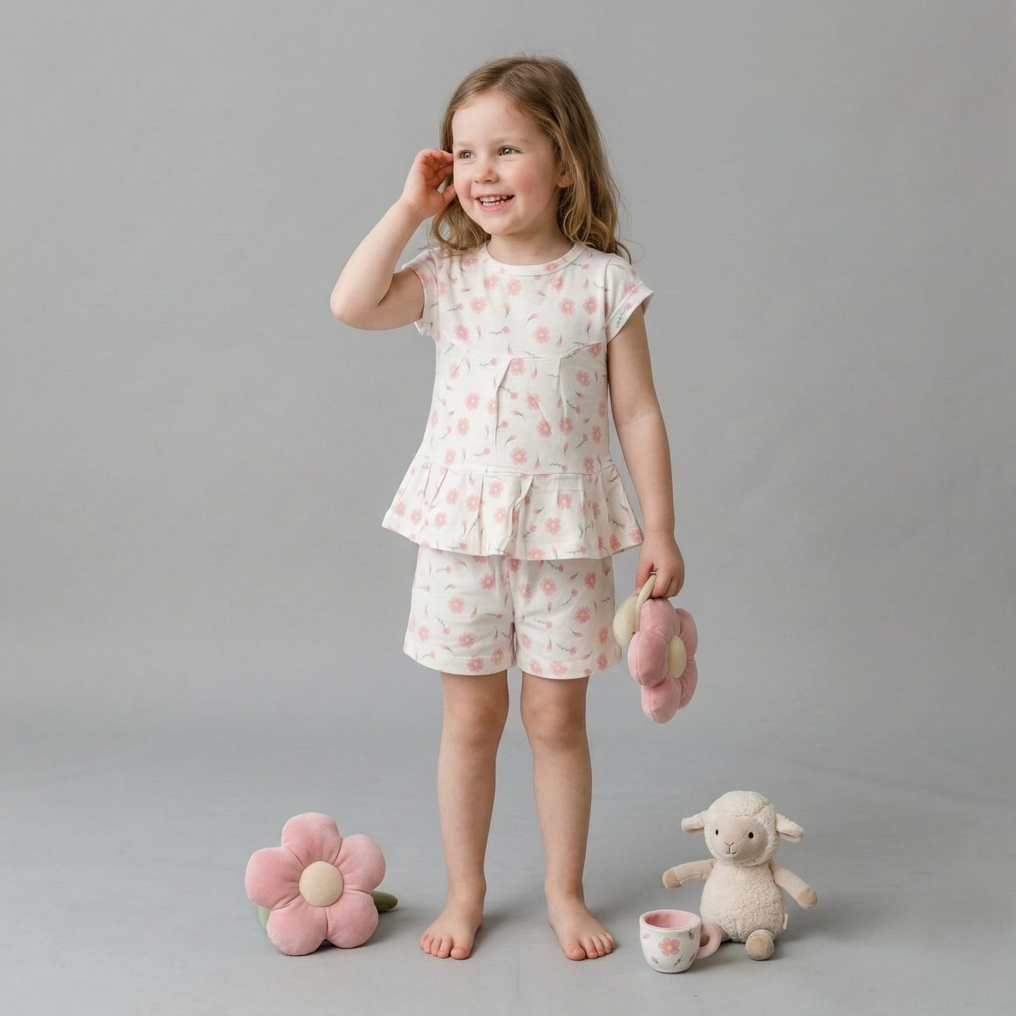 Dainty Daisy Girls Short Set- White