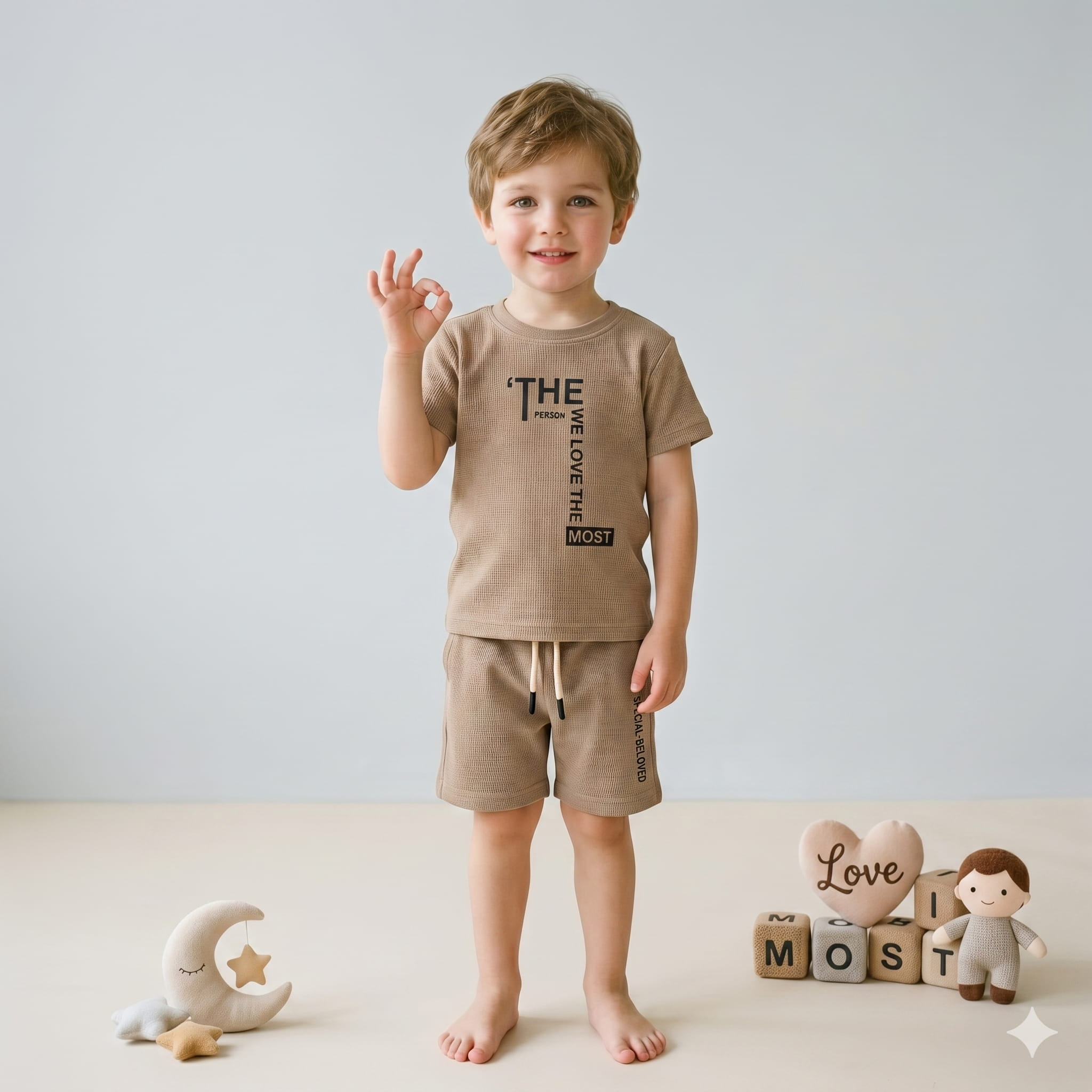 Neutral Vibe Boys Half Sleeves Short Set - Beige