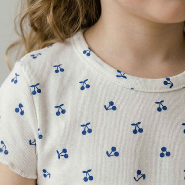 Blue Berry Girls Shorts Sleeves Pajama Set - White & Blue