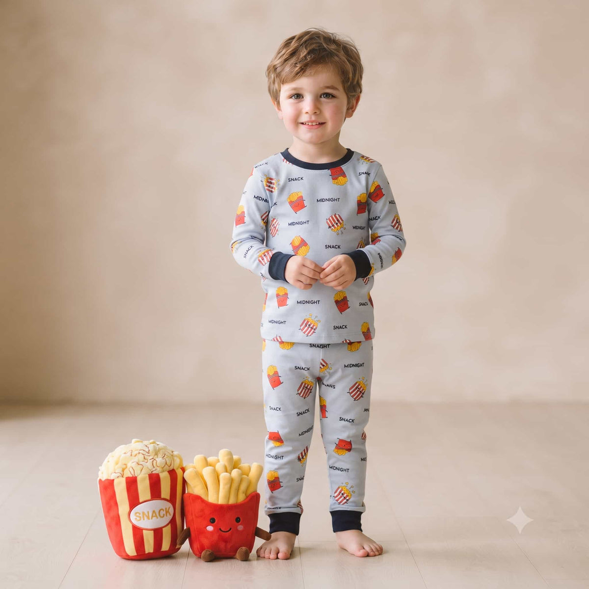 Midnight Snack Boys Full Sleeves Pajama Set - Light Grey