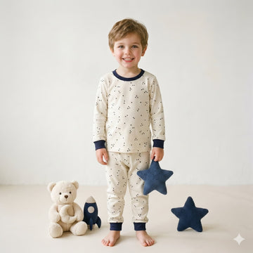 Starry Snooze Boys Half Sleeves Pajama Set - Cream