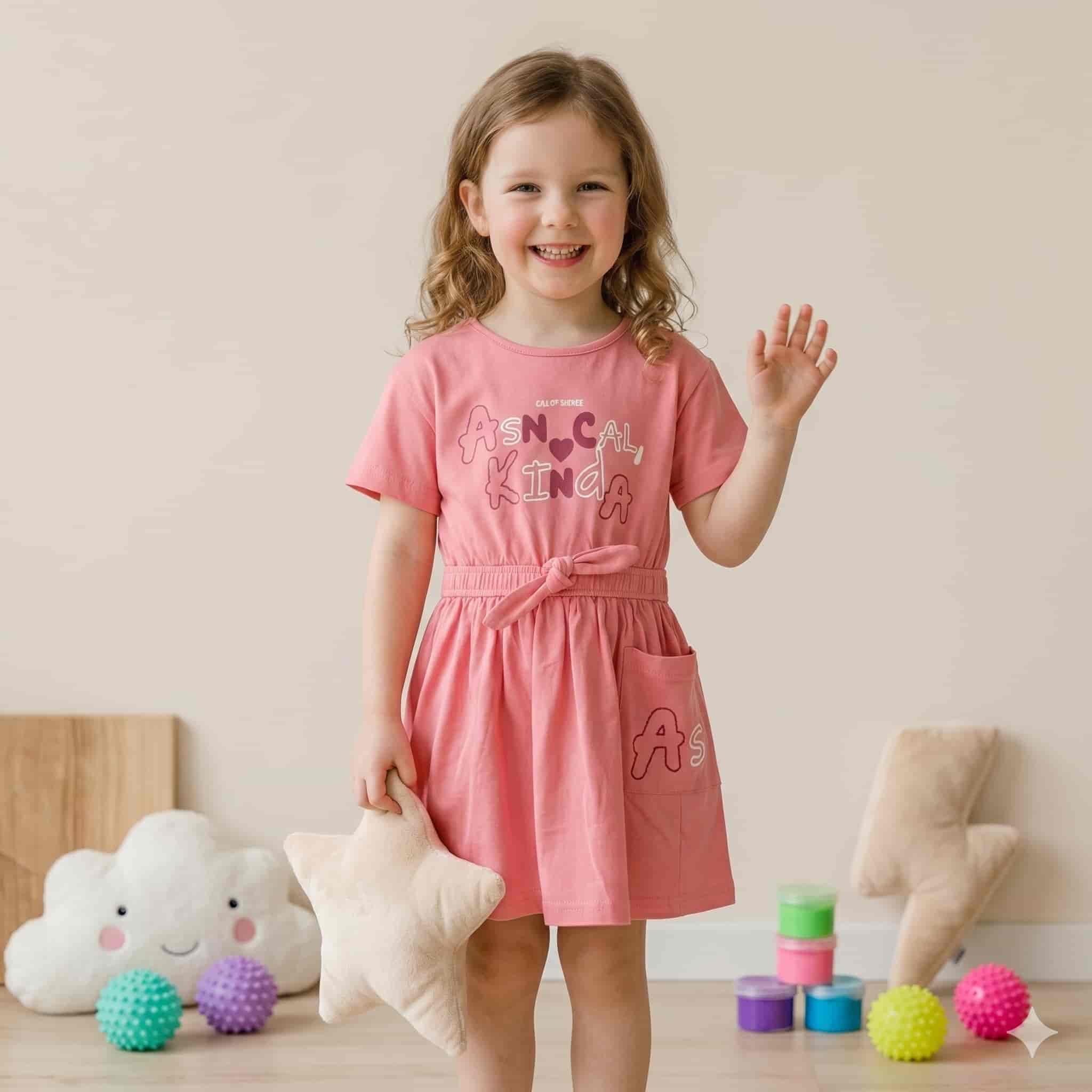 Playful Charm Girls Frock Set - Pink