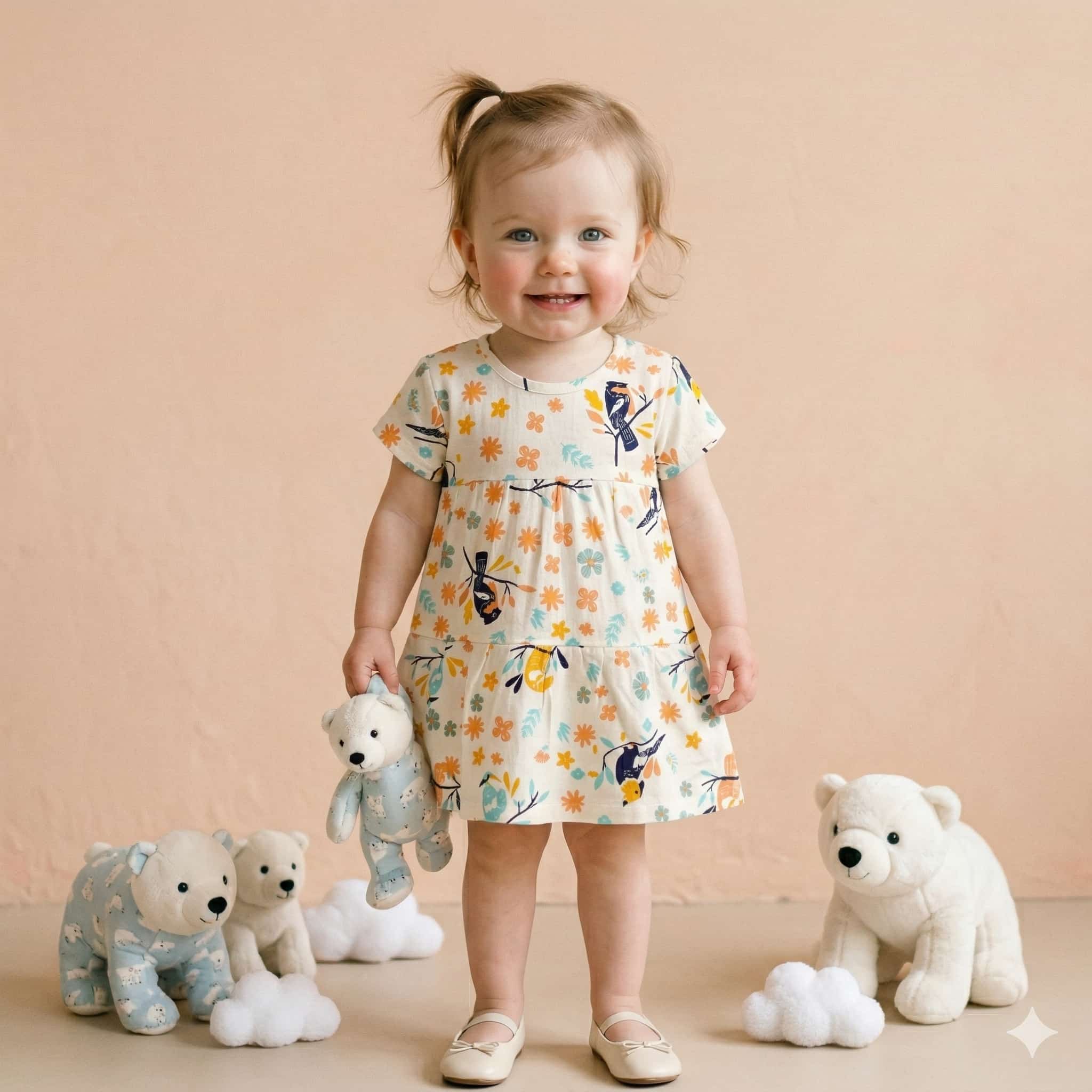 Bird Baby Girl Frock- Off White