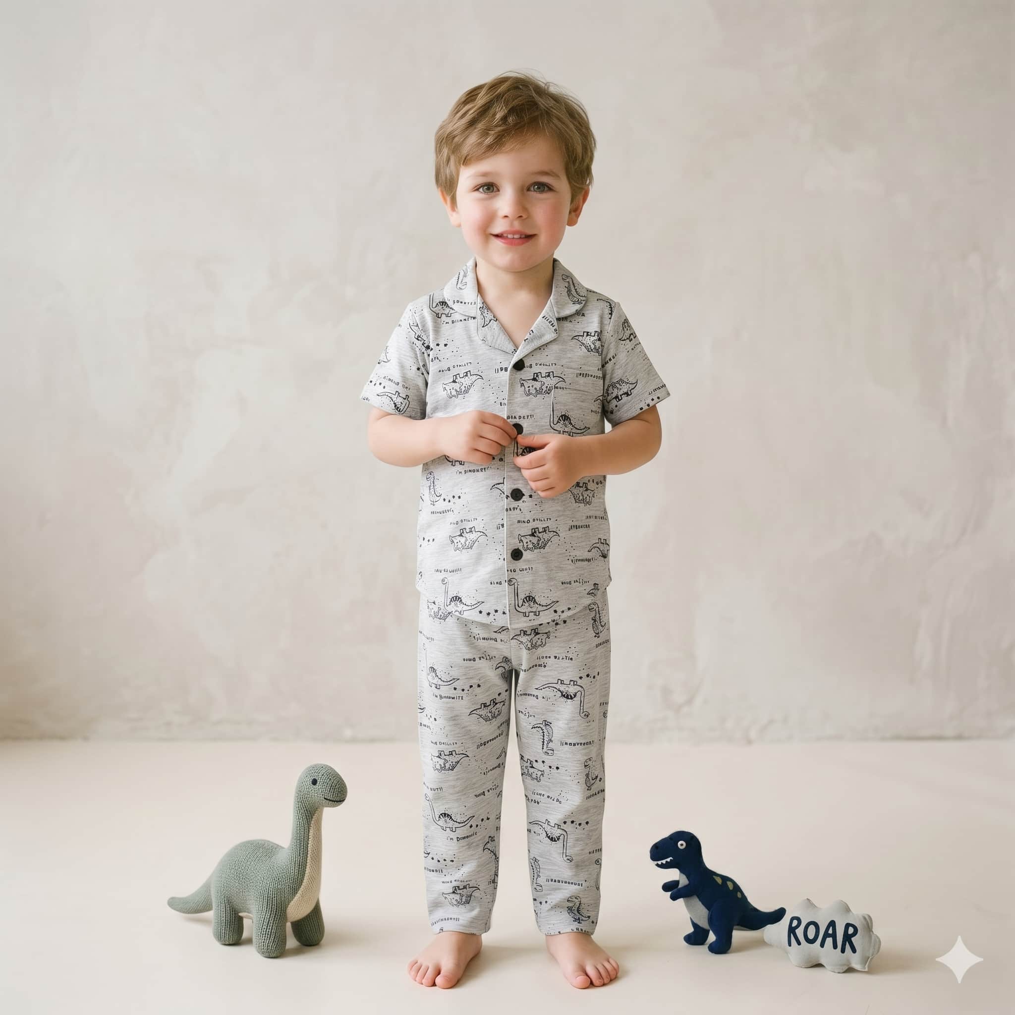 Dino Mite Half sleeves Boys Button Pajama Set