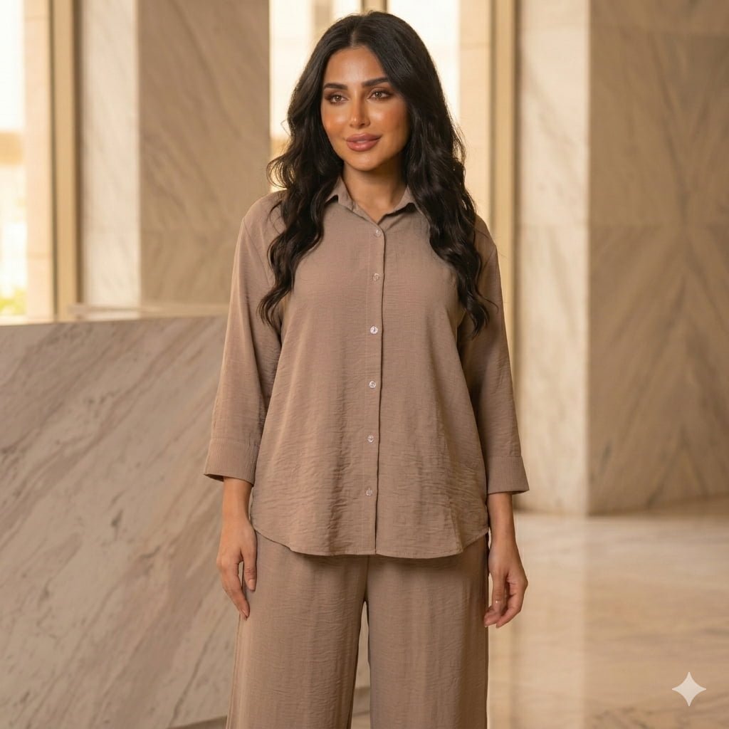 Taupe Grace Women Full Sleeves Co ord Set - Brown