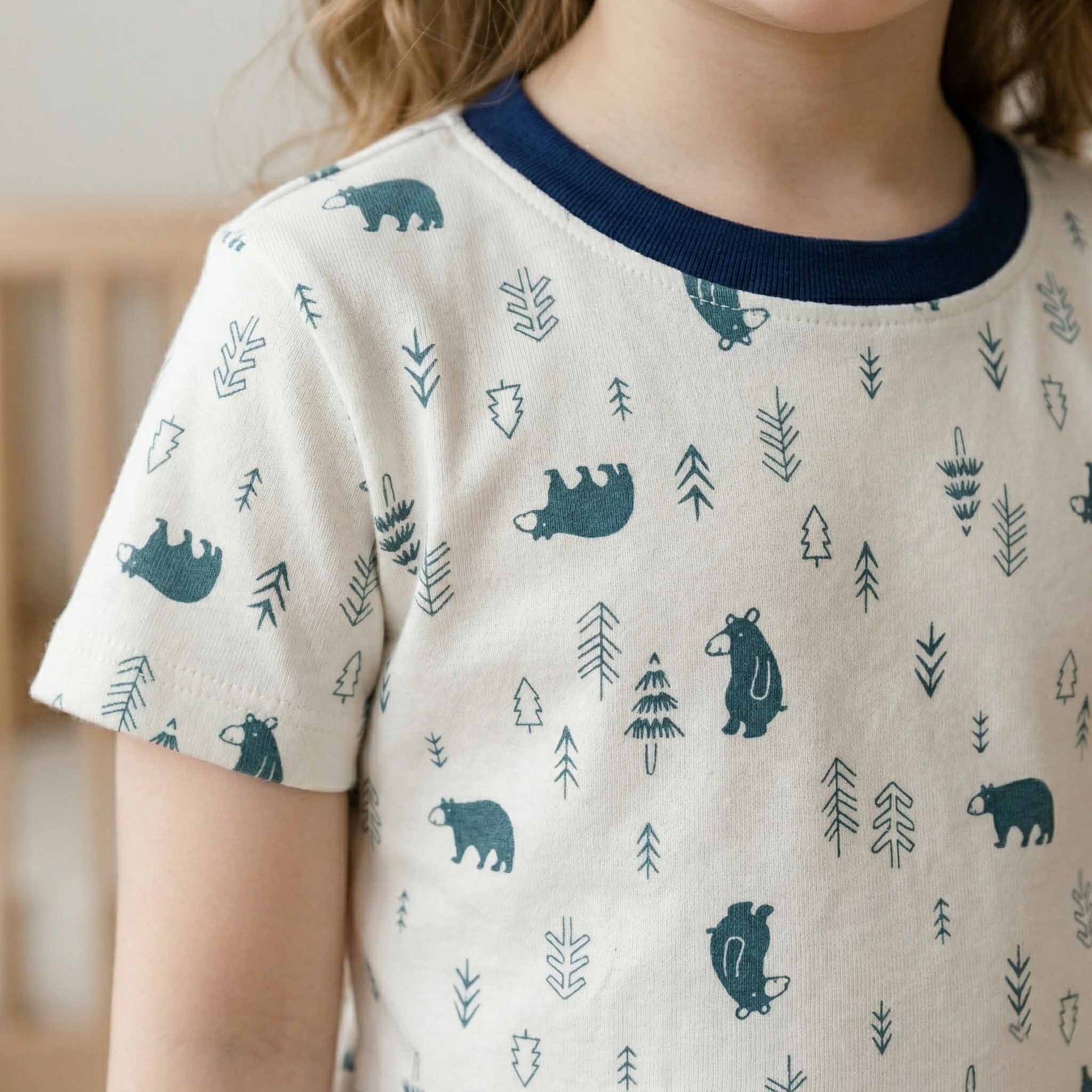 In The Woods Girls Pajama Set - White & Blue