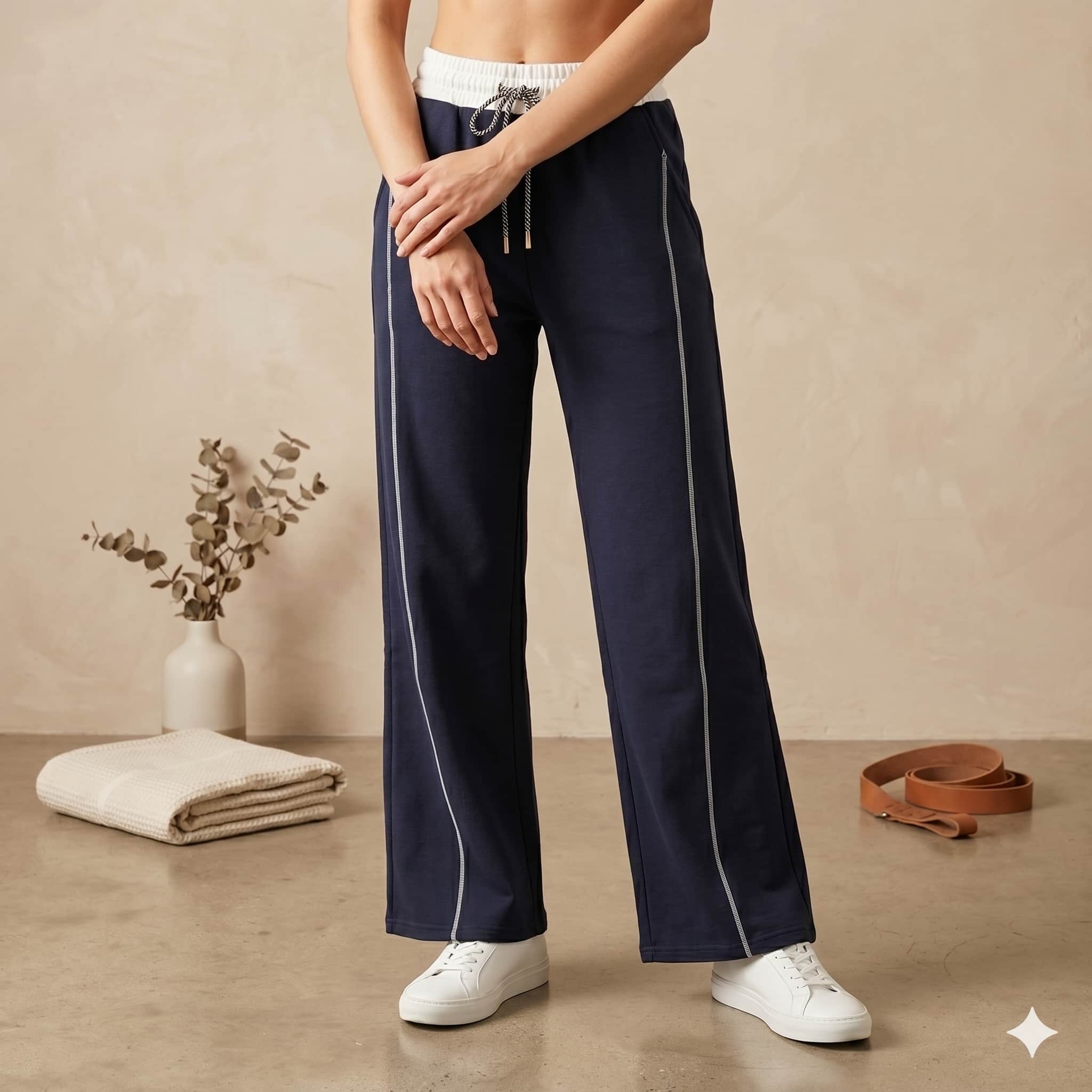 Navy Contrast Women Pants – Blue