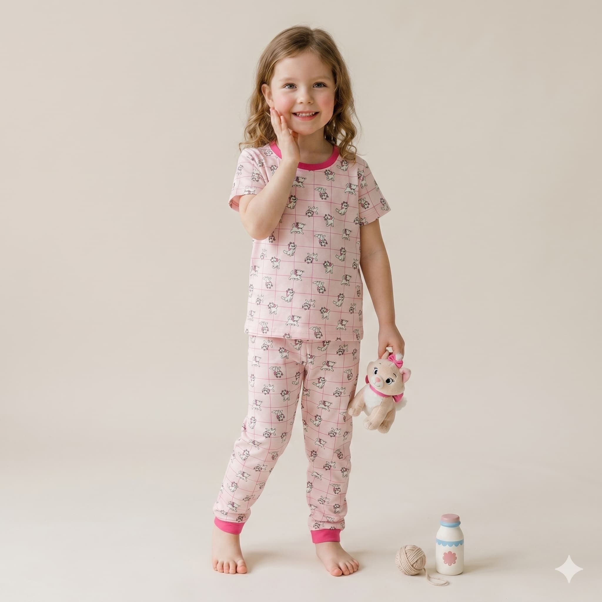 Cat Marie Girl Half Sleeves Pajama Set - Pink