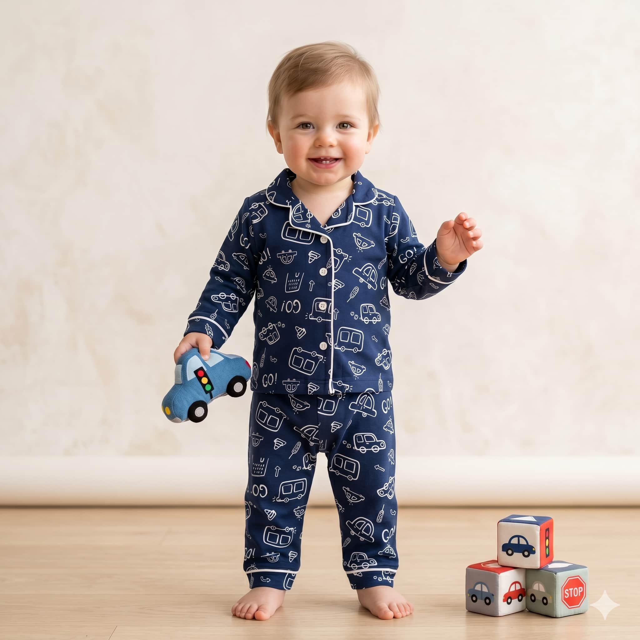City Cruisers Baby Boys Full Sleeves Pajama Set - Navy