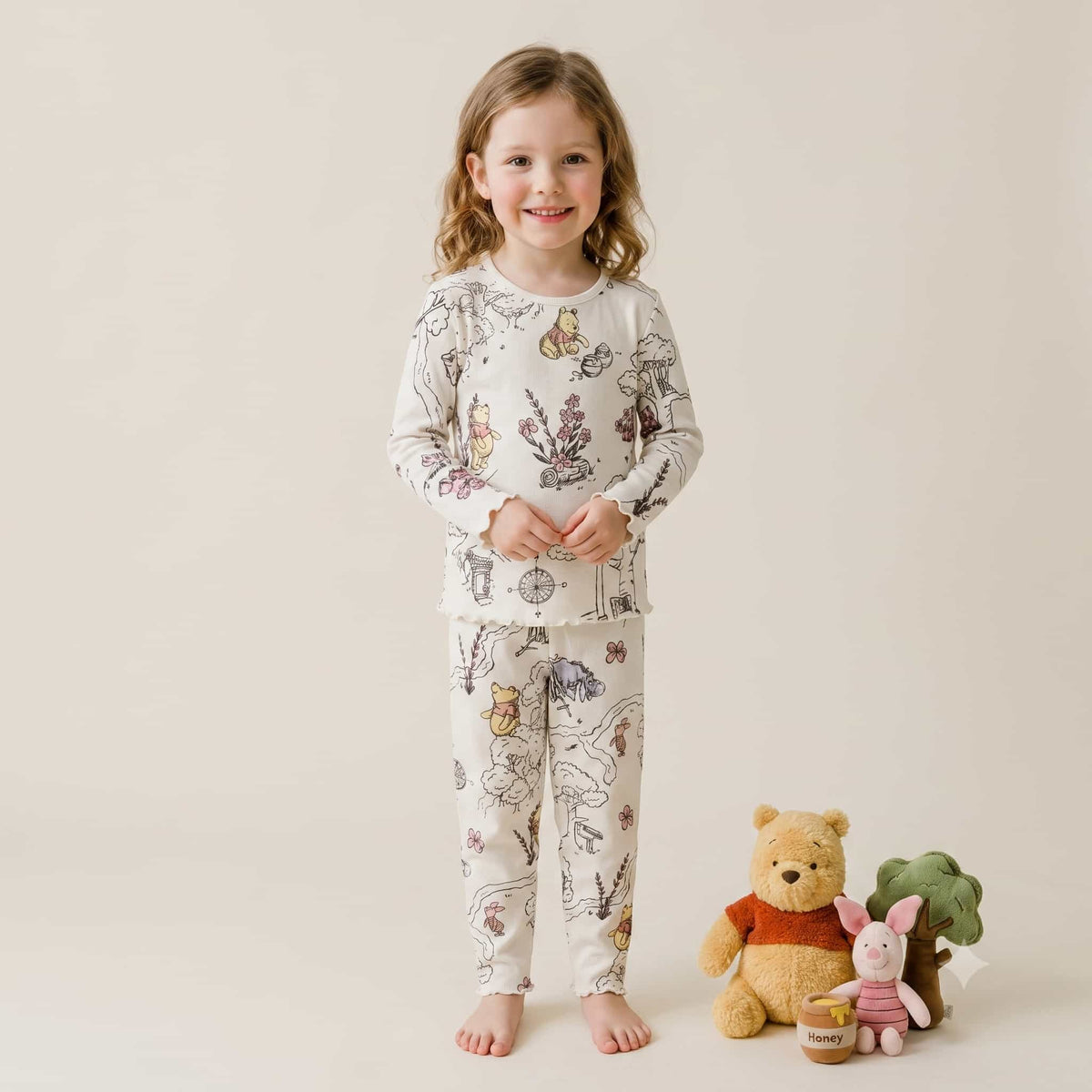 Pooh Girls Full Sleeves Pajama Set – Cream