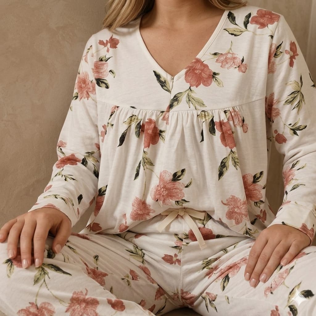 Rosé Garden Women Full Sleeves Pajama Set – Ivory