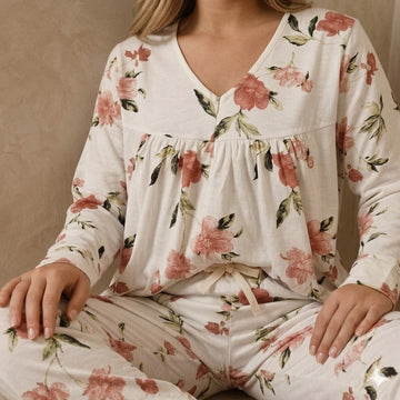 Rosé Garden Women Full Sleeves Pajama Set – Ivory