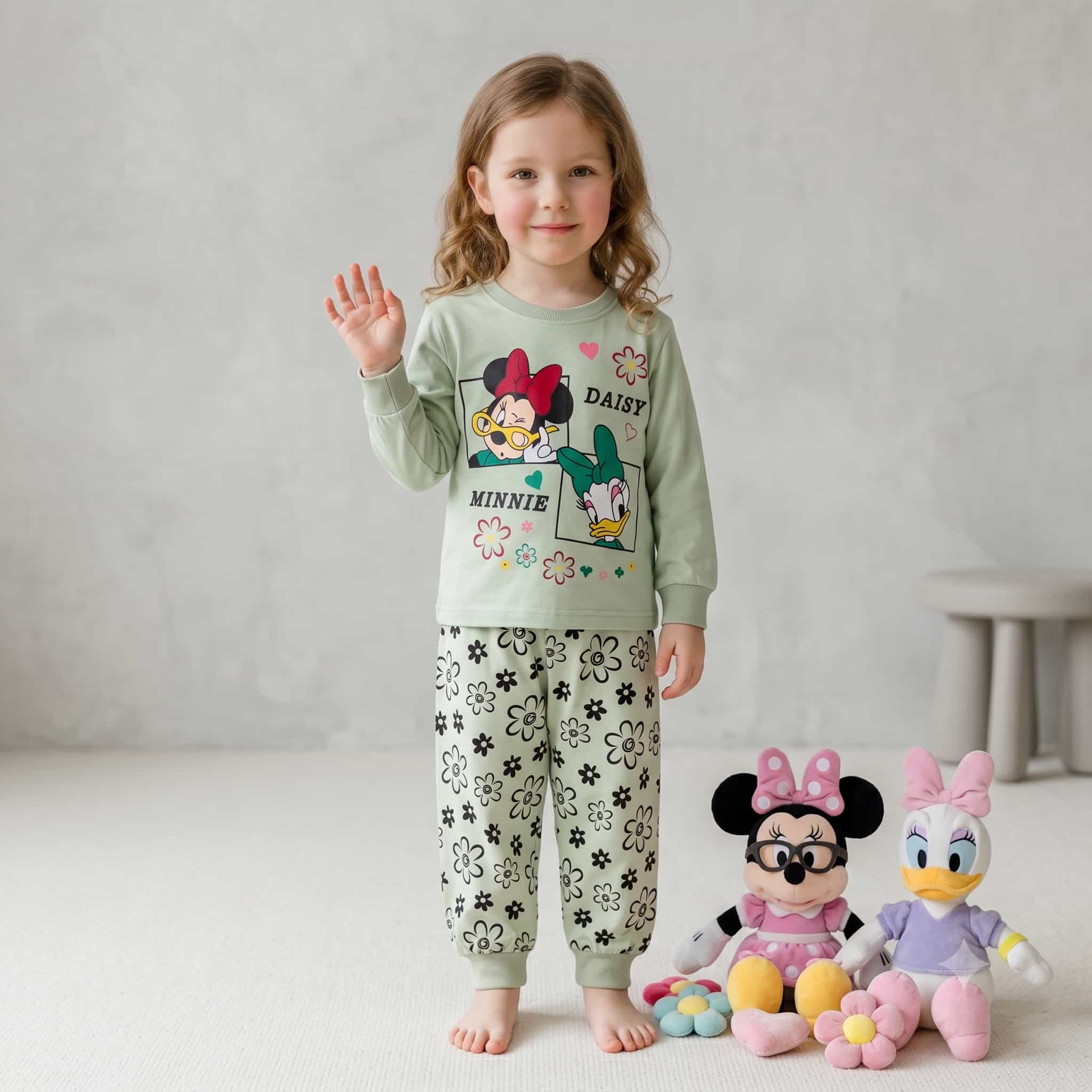 Daisy Minnie Girl Full Sleeves Pajama Sets- Green