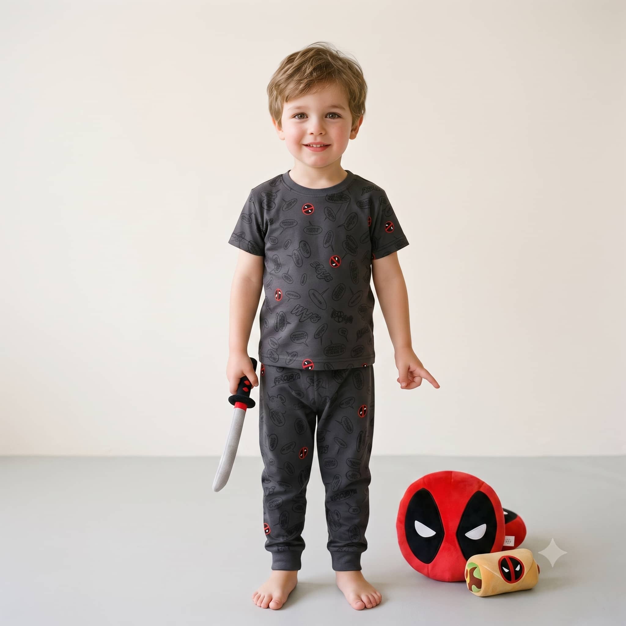 Deadpool Boys Half Sleeves Pajama Set - Dark Grey