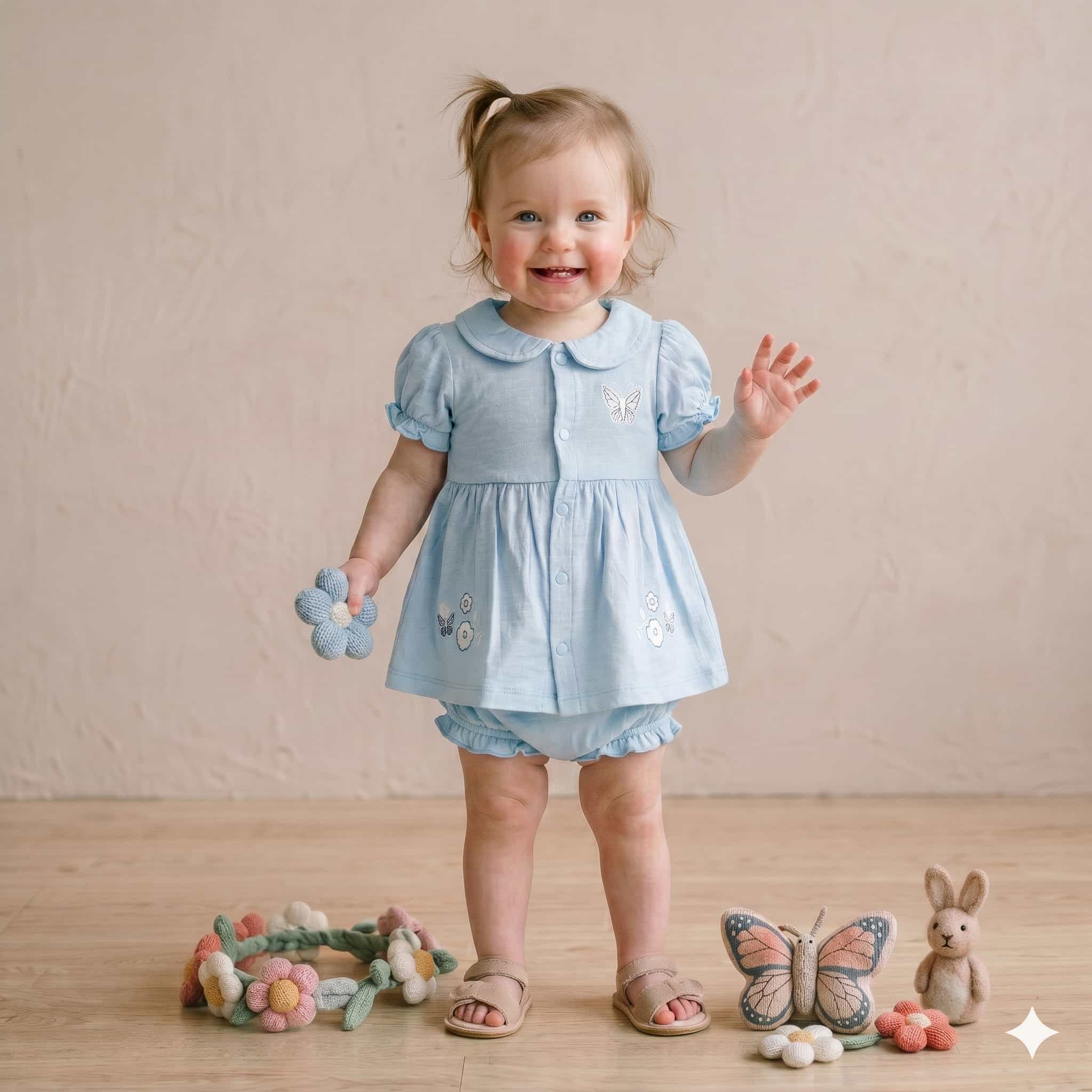 Sky Flutter Baby Girls Half Sleeves Set - Blue