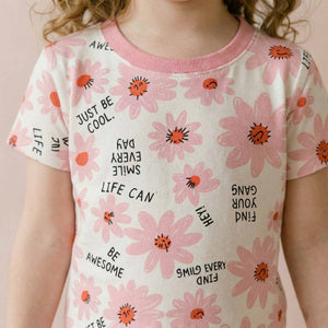 Daisy Girls Short Sleeves Pajama Set - White & Pink