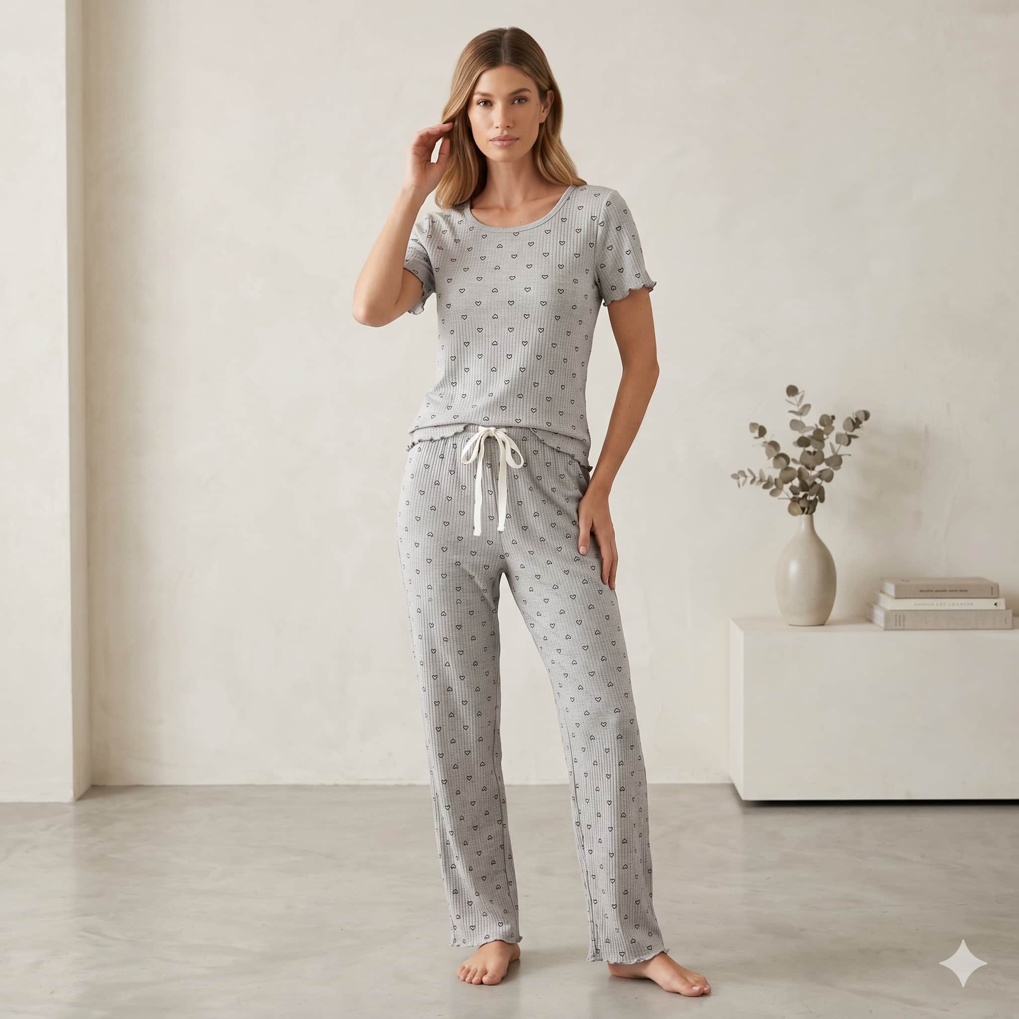 Grey Charm Women Half Sleeves Pajama Set - Grey