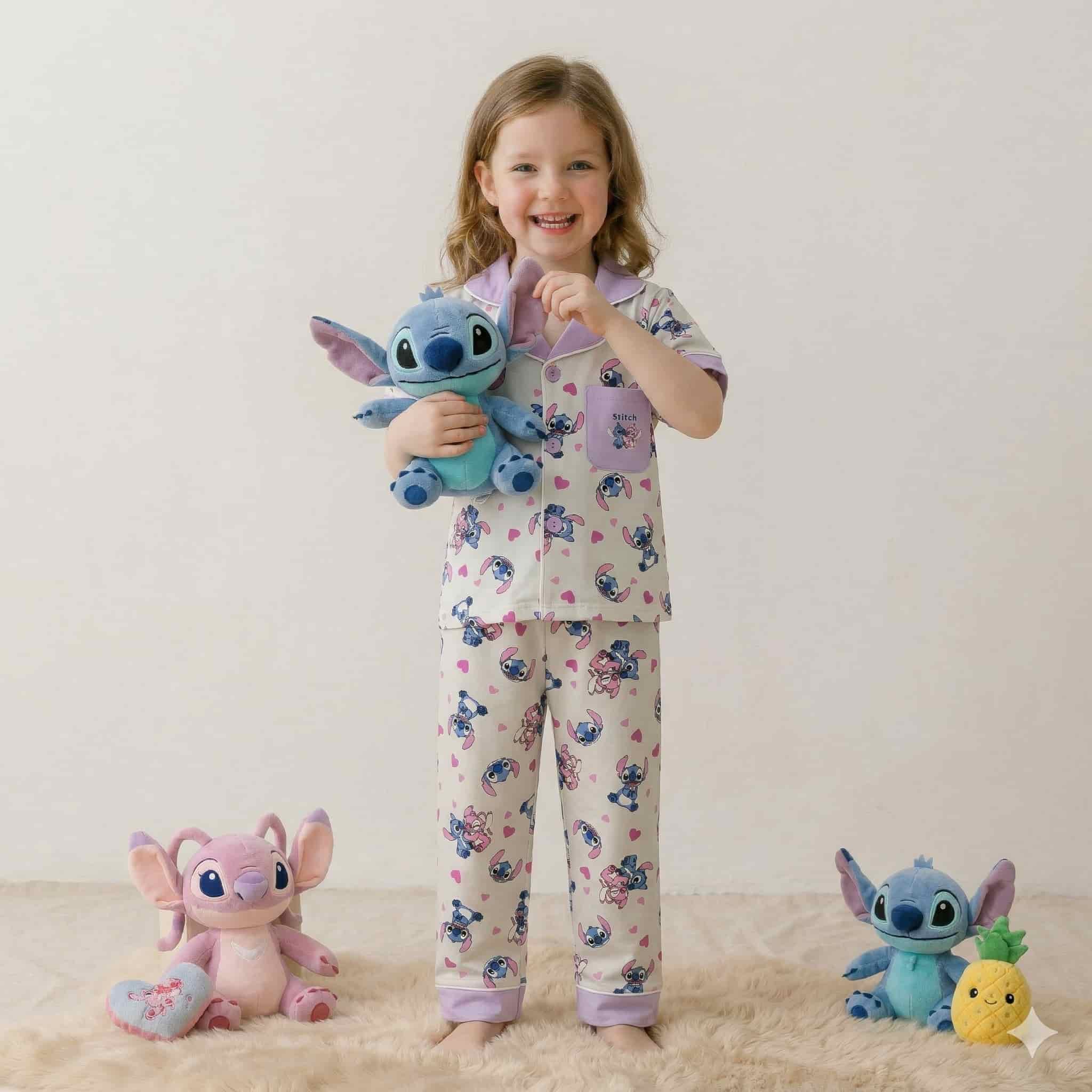 Stitch Girls Half Sleeves Pajama Set - white