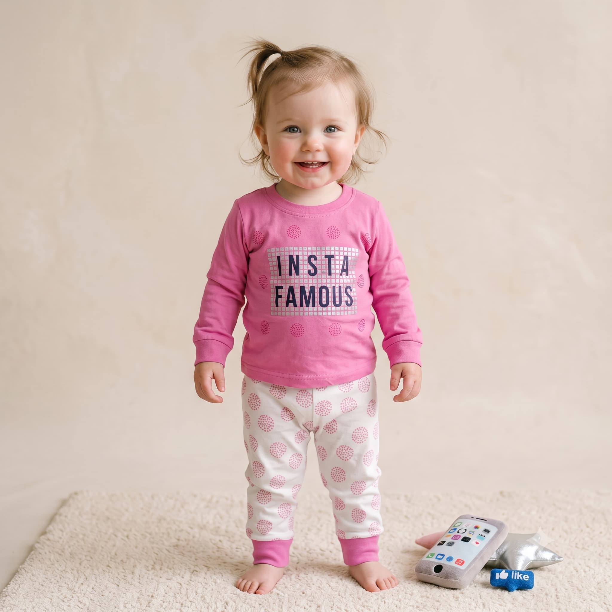 Insta Chic Baby Girls Full Sleeves Pajama Set - Rose Pink