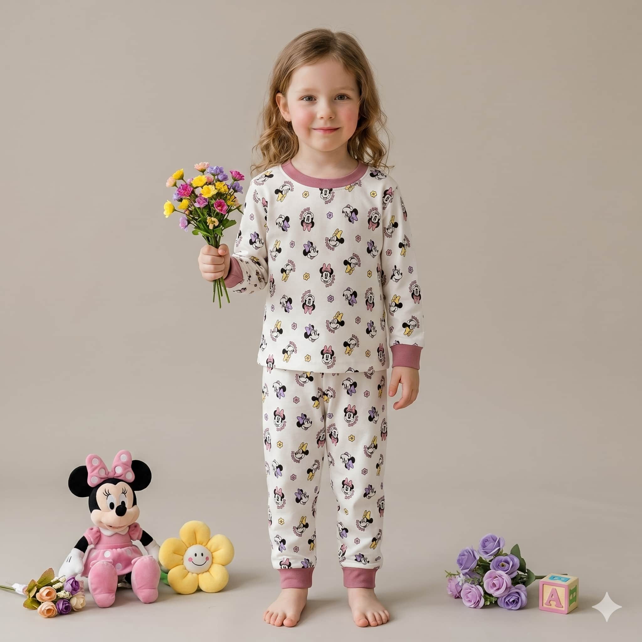 Minnie Mouse Girls Full Sleeves Set - Cream