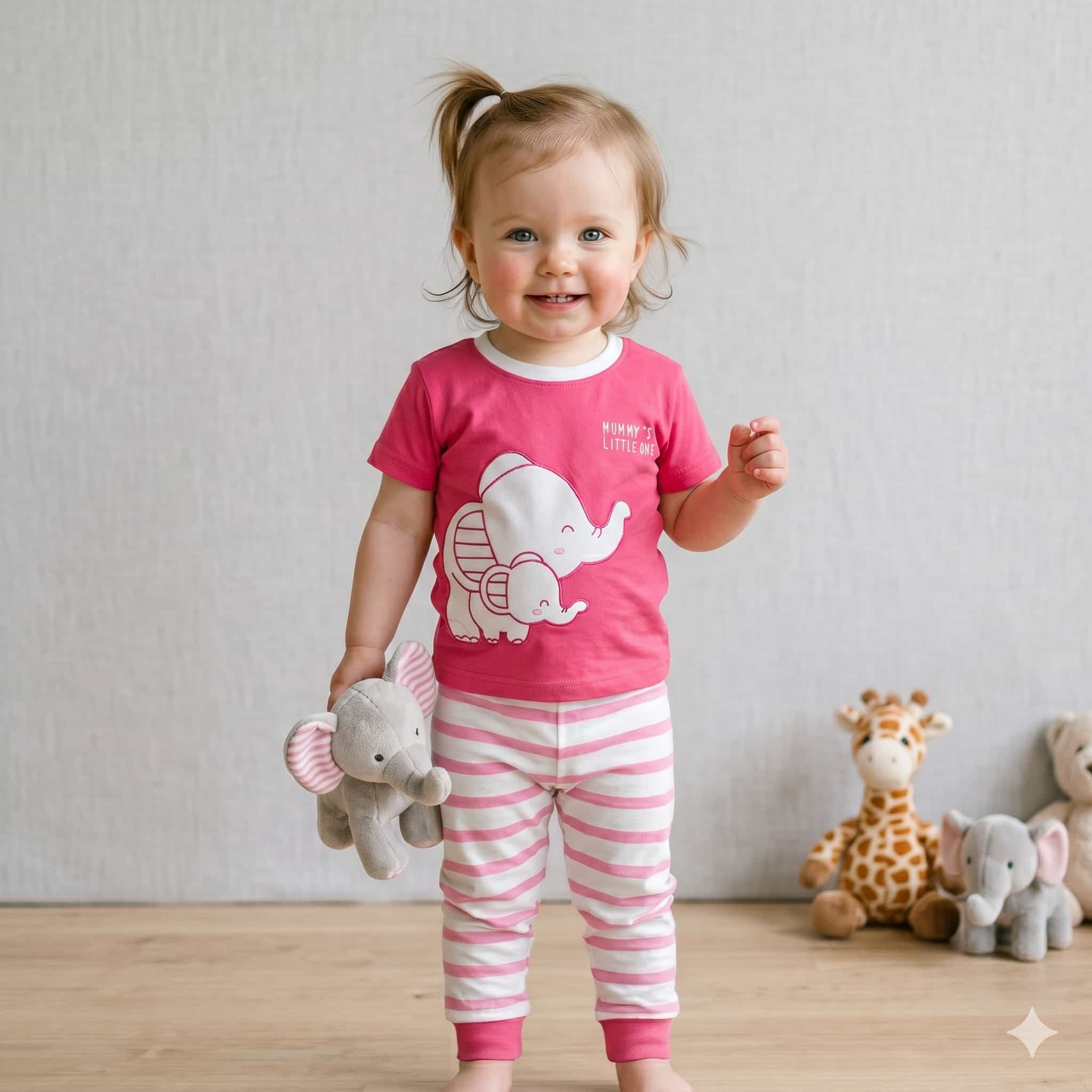 Elephant Love Baby Girls Half Sleeves set - Pink