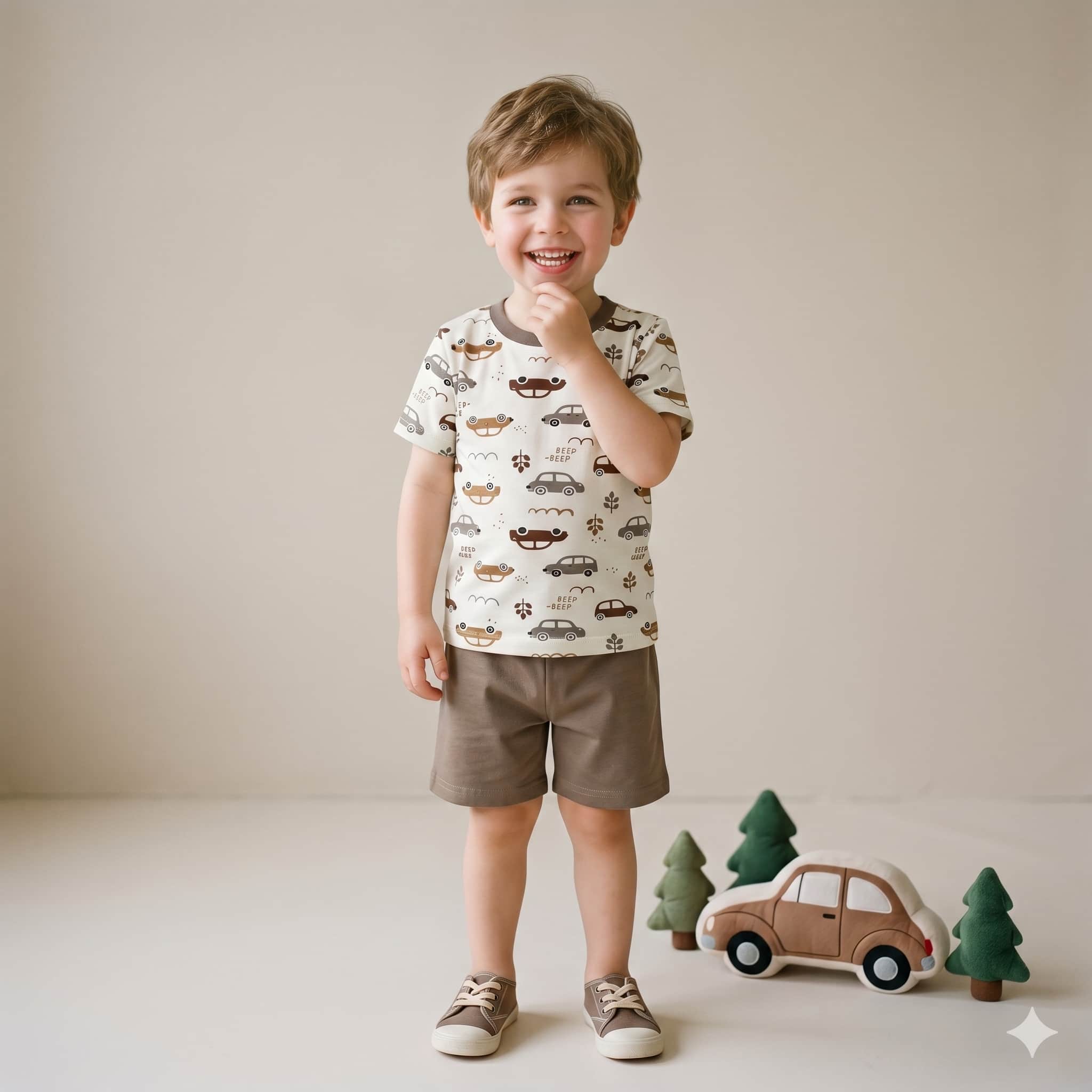 Beep Trail Boys Half Sleeves Short Set - White