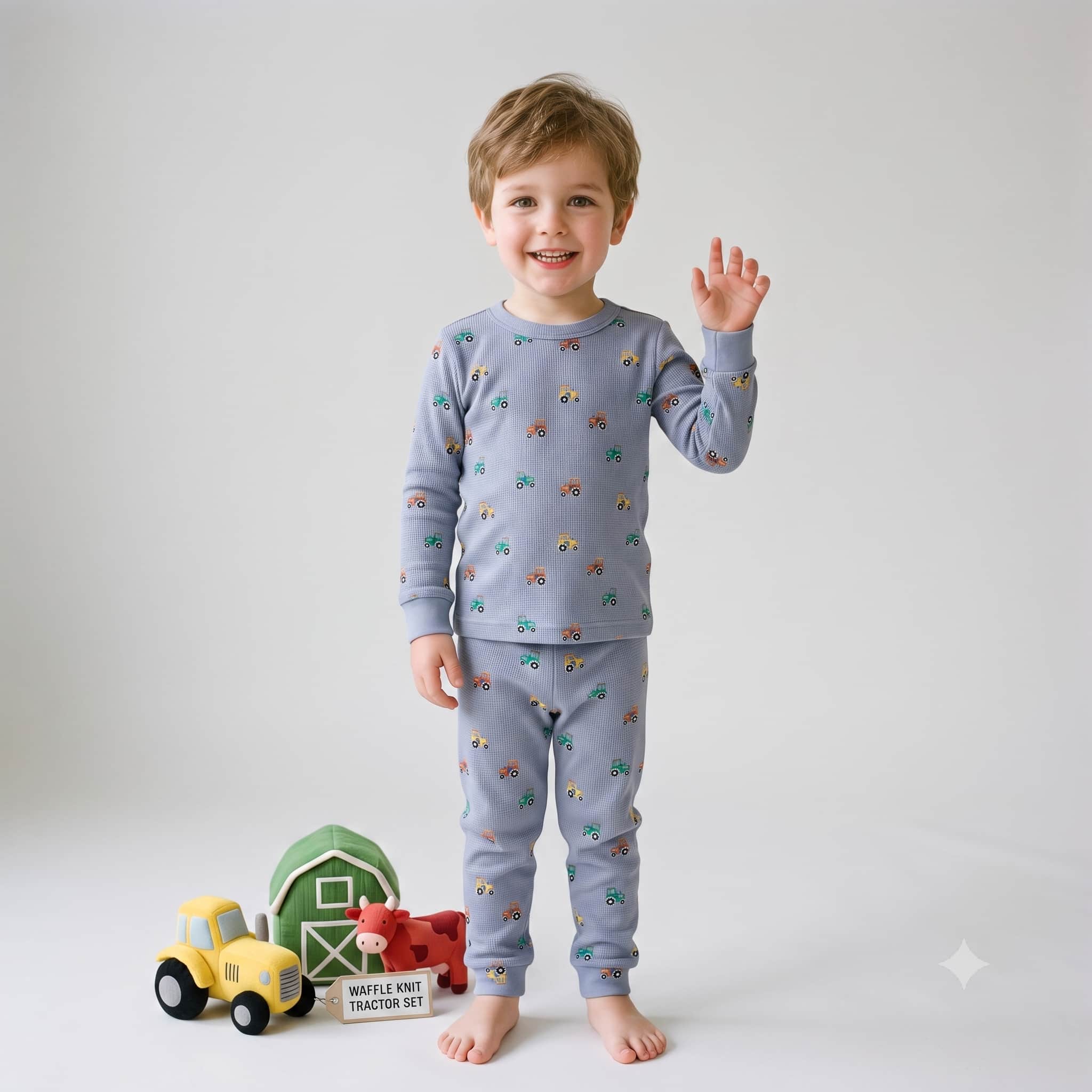 Tiny Tractors Boys Full Sleeves Pajama Set – Lavender Grey