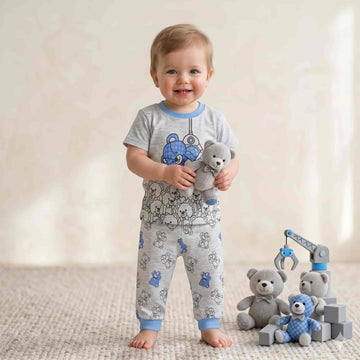 Arcade Bear Catch Half Sleeves Baby Boy Pajama Set - Grey