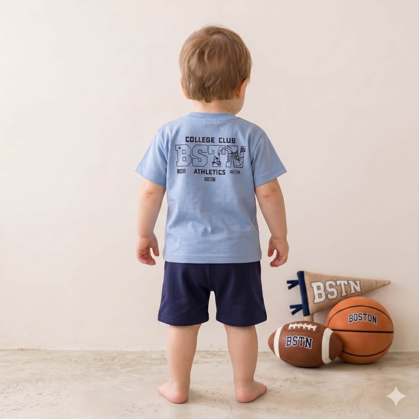 Varsity Vibes Baby boys Half sleeves Short set - Blue