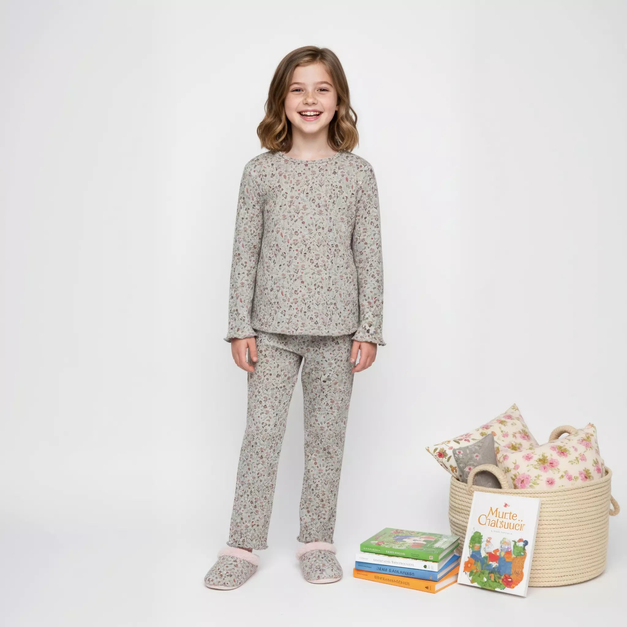 Flora Garden Girls Full Sleeves Pajama Set- Green